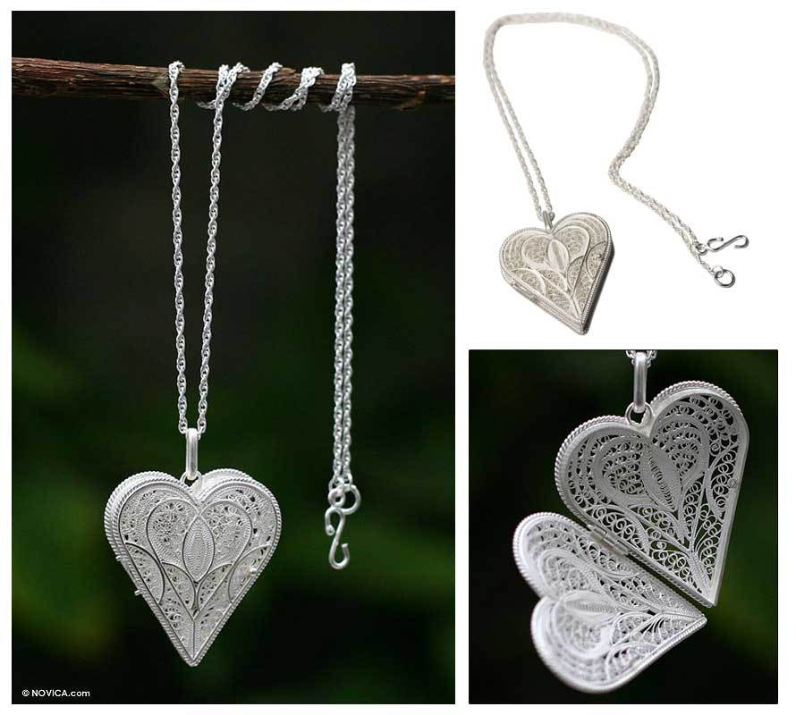 Premium Sterling Silver Filigree Heart Locket Necklace