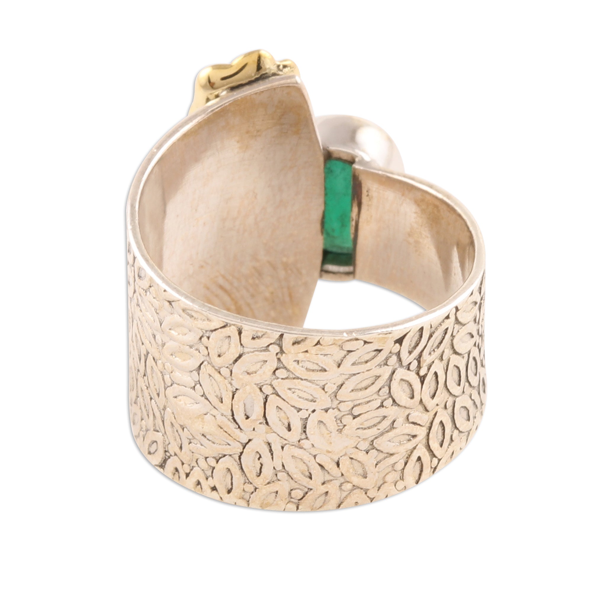 Premium Floral Green Onyx Cocktail Ring - Handcrafted in India