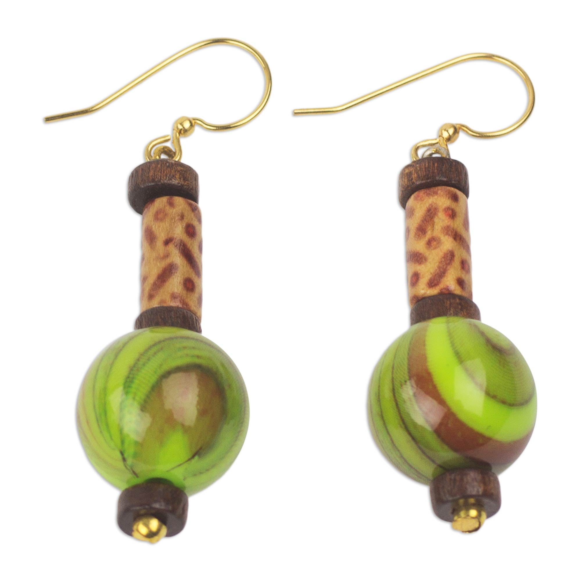 Premium Handcrafted Sese Wood & Recycled Plastic Dangle Earrings