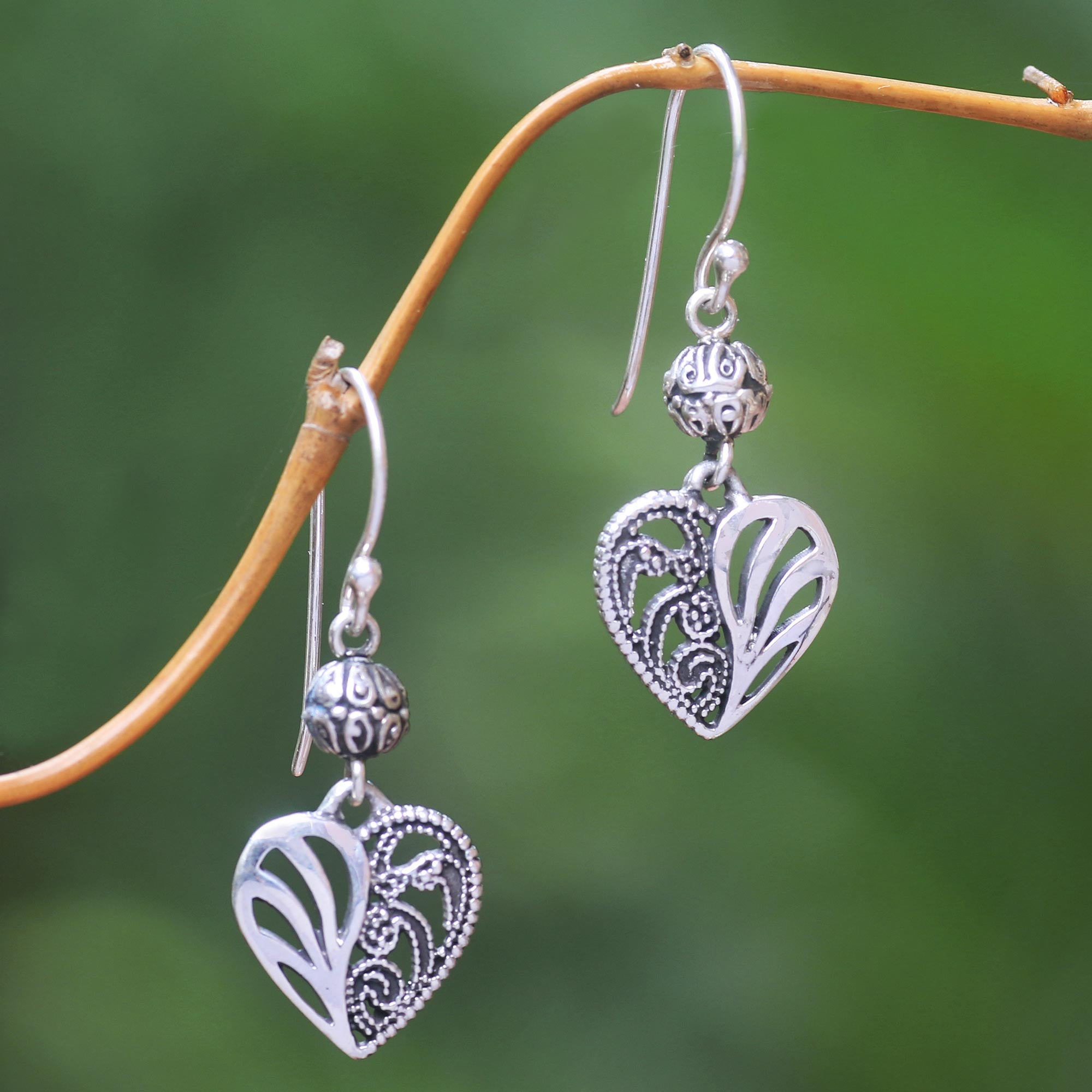 Premium Sterling Silver Heart Dangle Earrings – Handcrafted in Indonesia