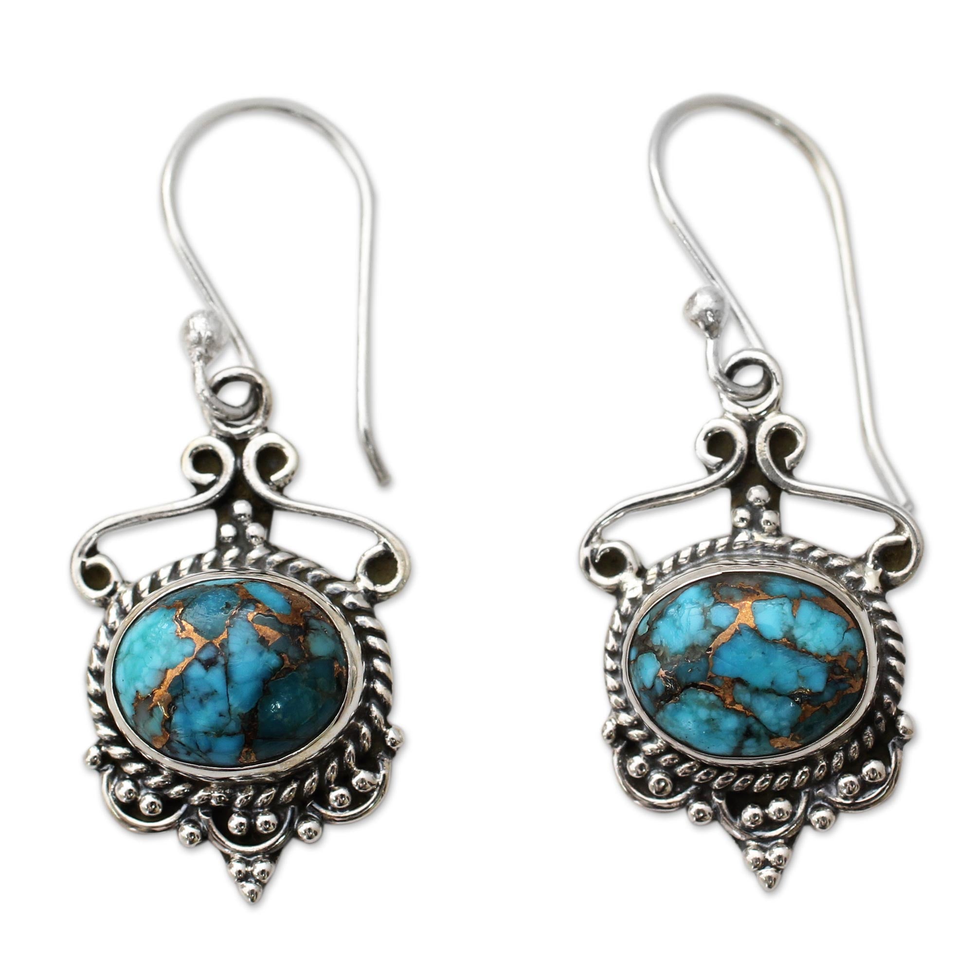 Premium Oceans of Love Blue Composite Turquoise Sterling Silver Dangle Earrings