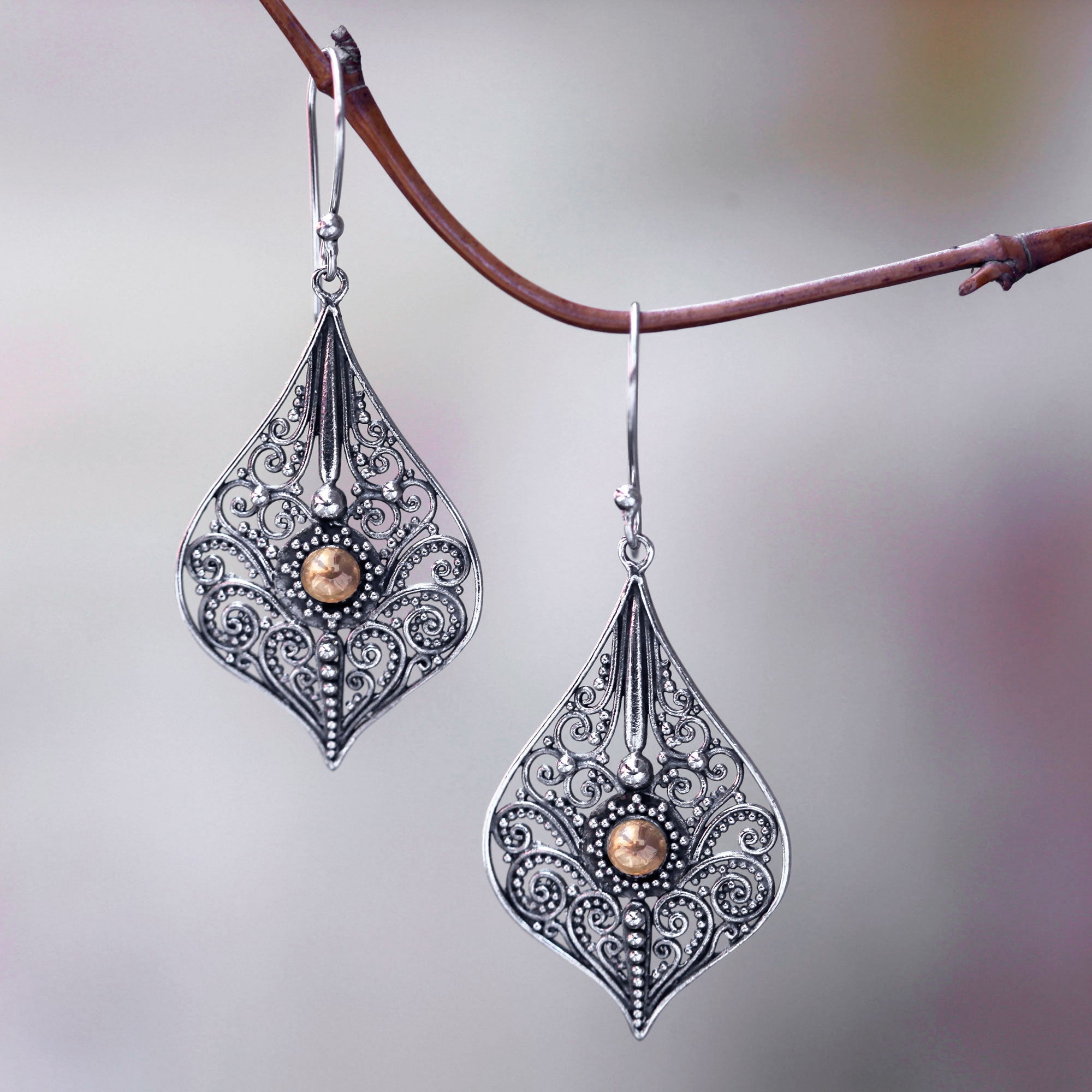 Premium Vintage Lace Sterling Silver Earrings with 18k Gold Accents