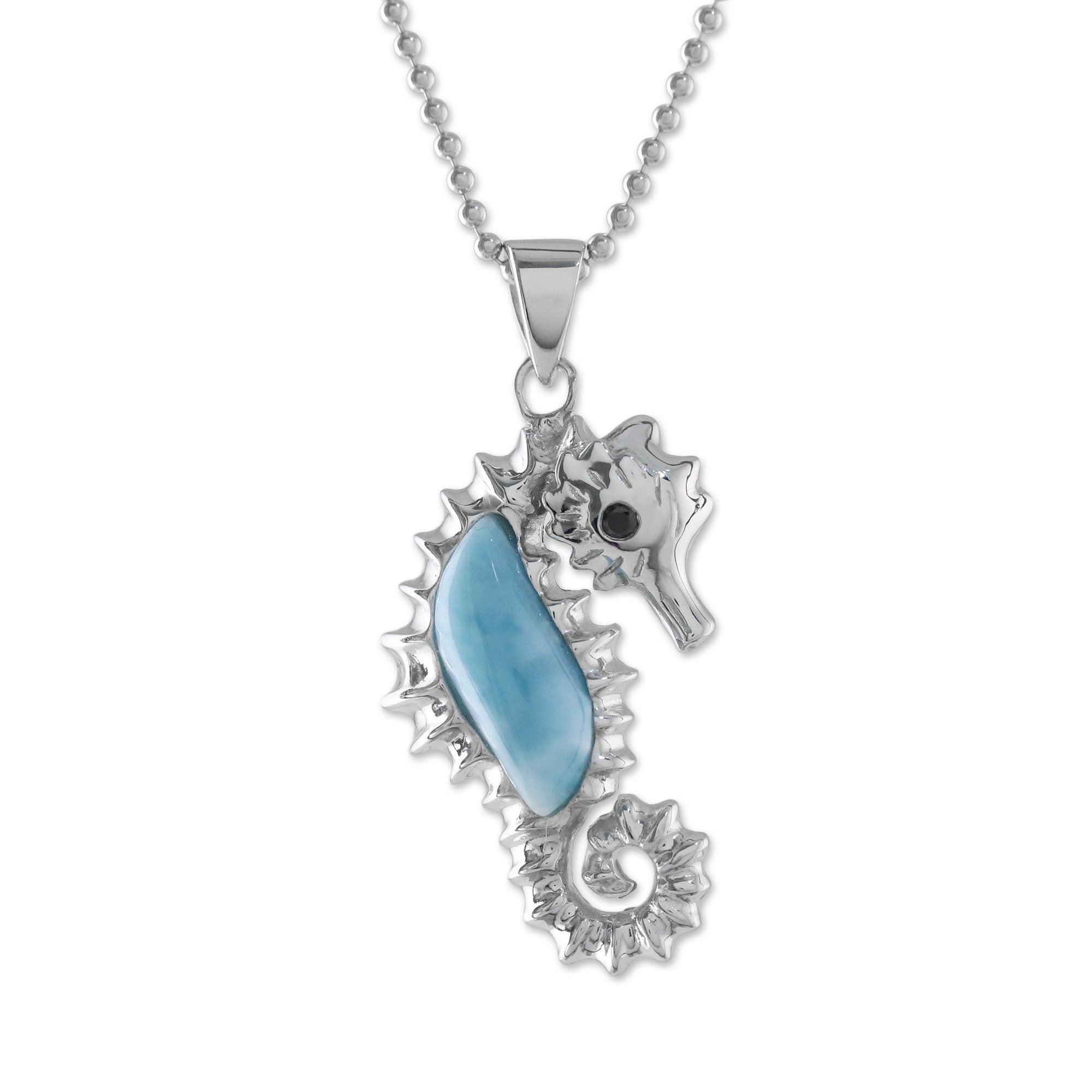 Premium Seahorse Larimar Necklace – Handcrafted Sterling Silver Jewelry