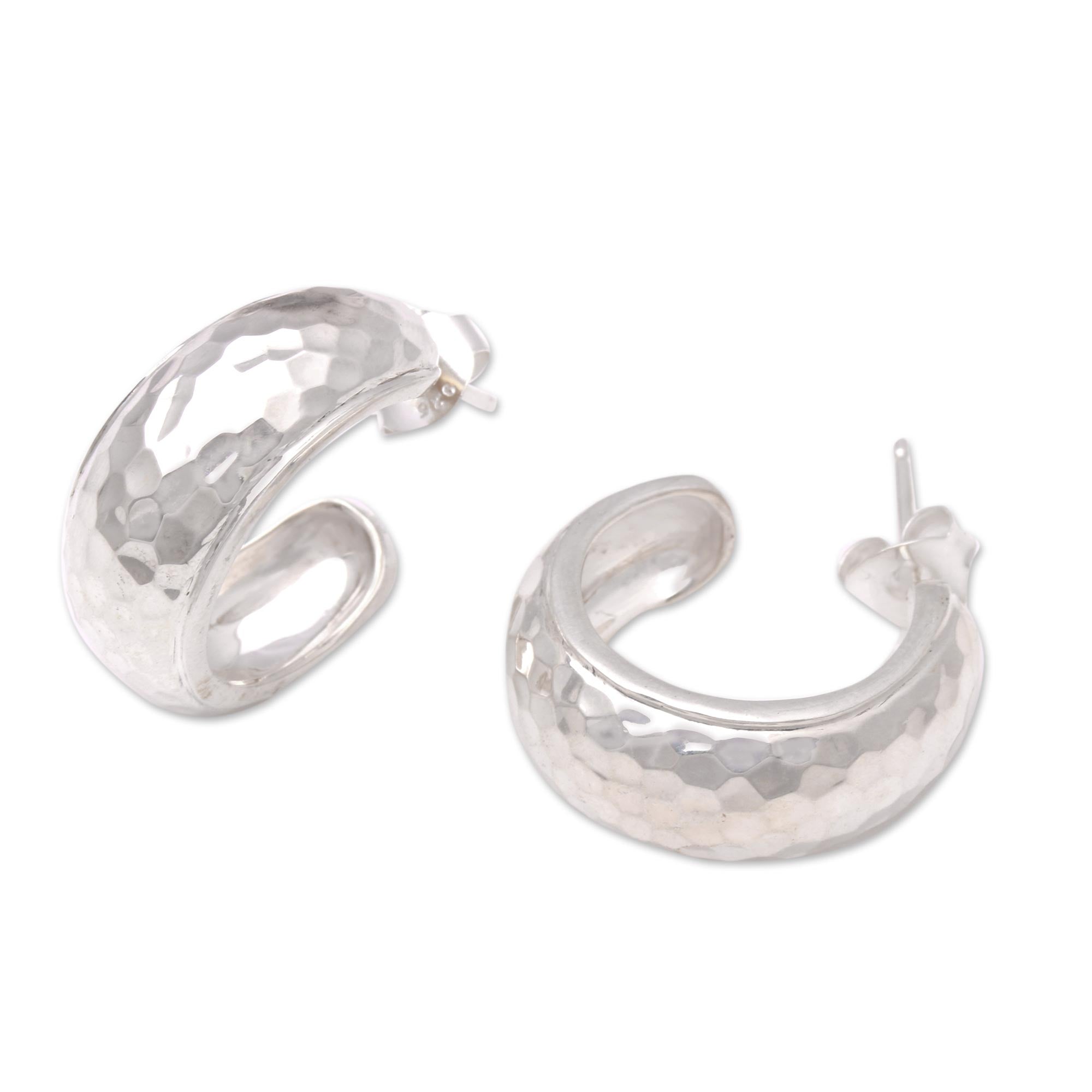 Premium Radiant Shine Balinese Sterling Silver Half-Hoop Earrings