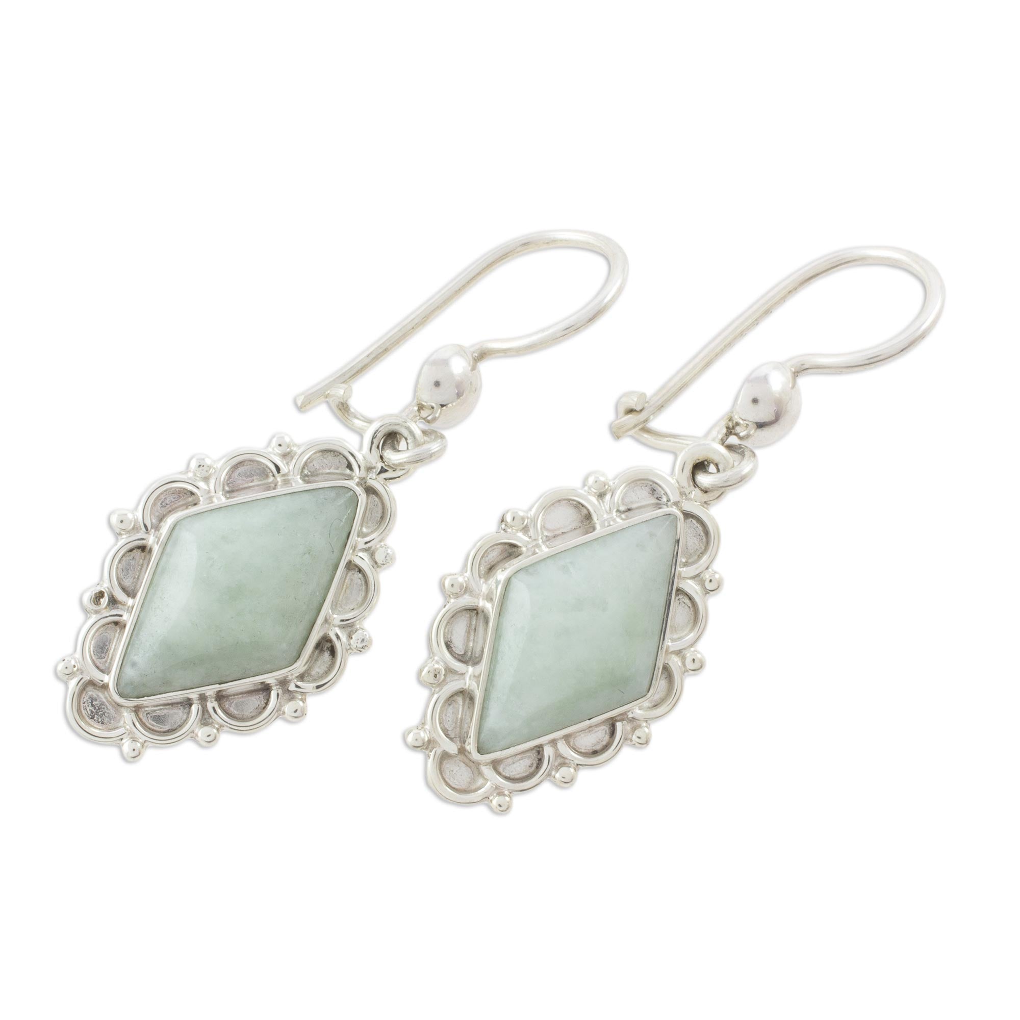 Premium Apple Green Jade Diamond Earrings – Handcrafted Sterling Silver Jewelry from Guatemala