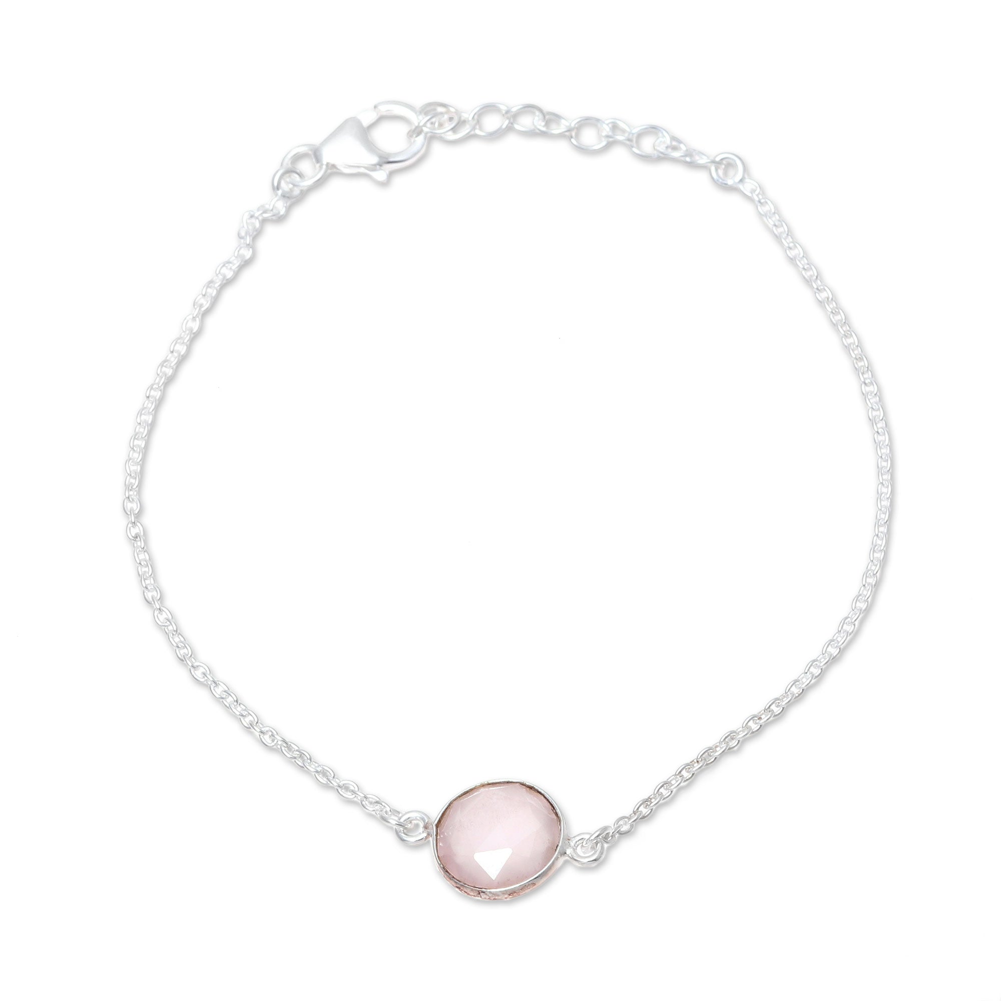 Premium Adjustable Rose Quartz Pendant Bracelet - Handcrafted in India