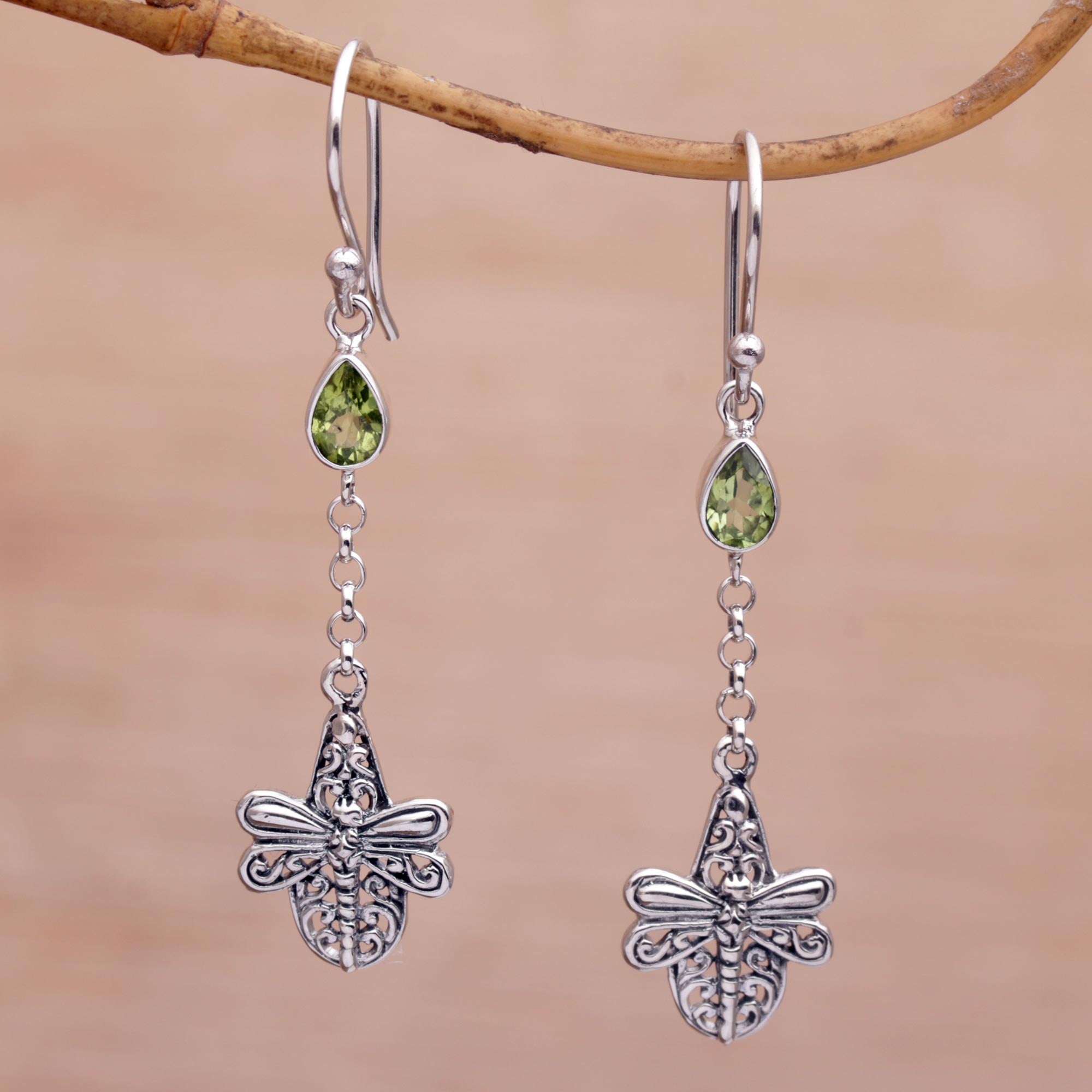 Premium Dragonfly Altar Earrings - Handmade 925 Sterling Silver with Peridot