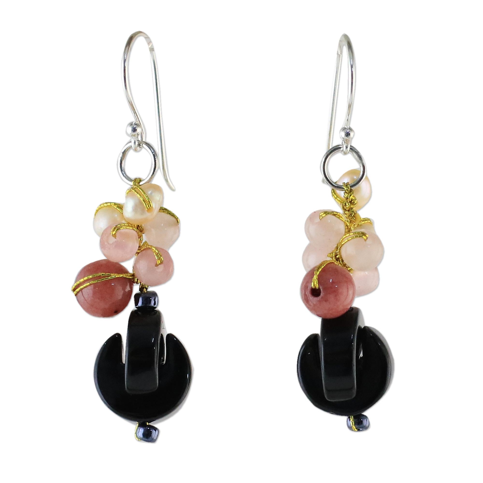 Premium Pink Onyx Multi-Gemstone Dangle Earrings - Handcrafted in Thailand