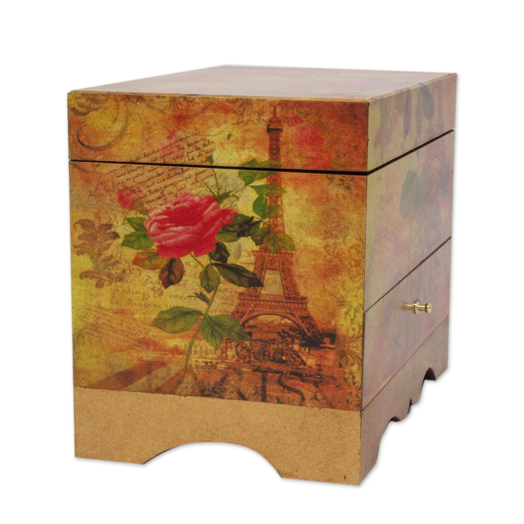 Premium Paris-Inspired Handcrafted Decoupage Jewelry Box with Drawer