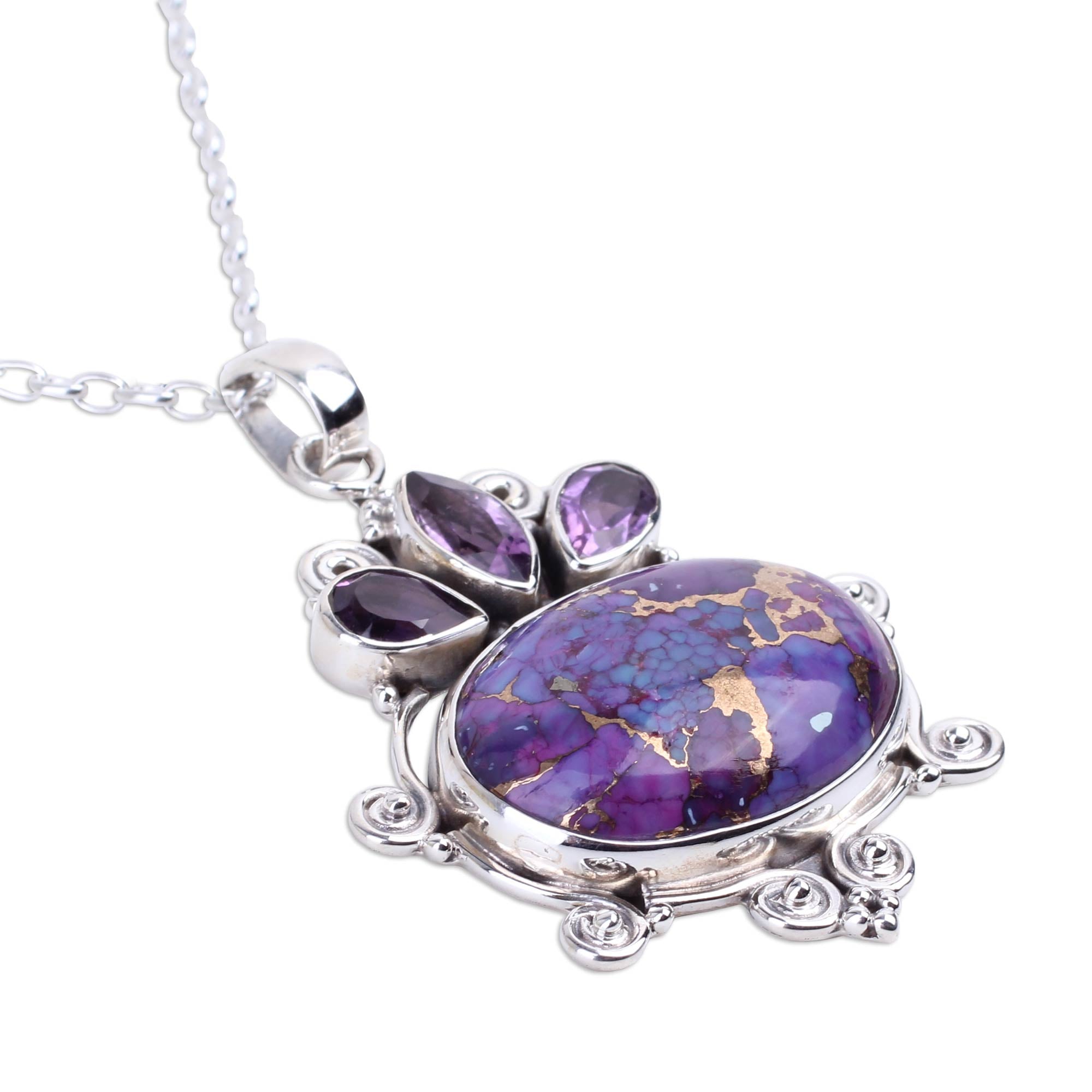 Premium Royal Coronation Turquoise & Amethyst Pendant Necklace