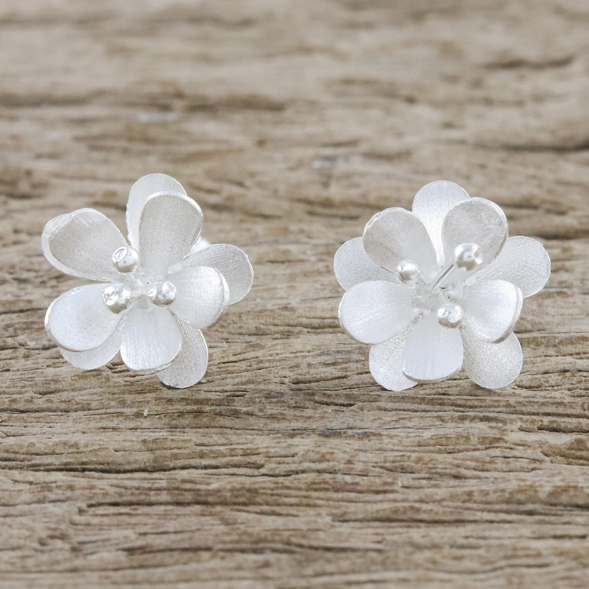 Premium Sterling Silver Blossom Button Earrings - Handcrafted in Thailand