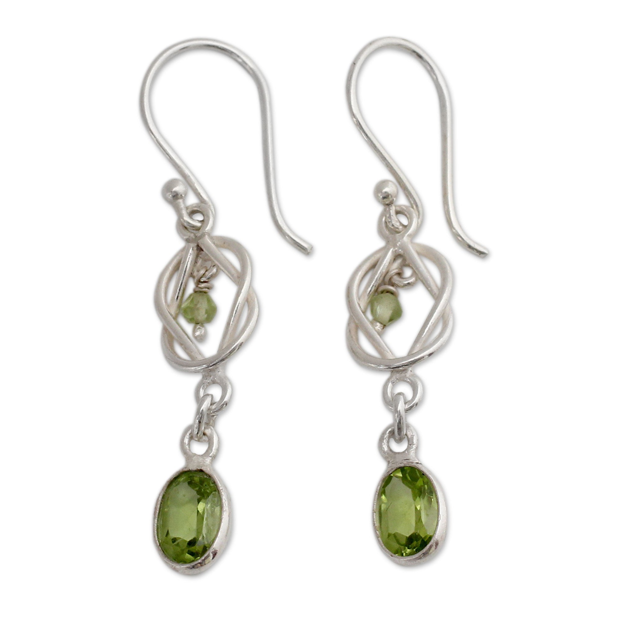 Premium Lime Knot Dangle Earrings - Handcrafted Sterling Silver with Peridot