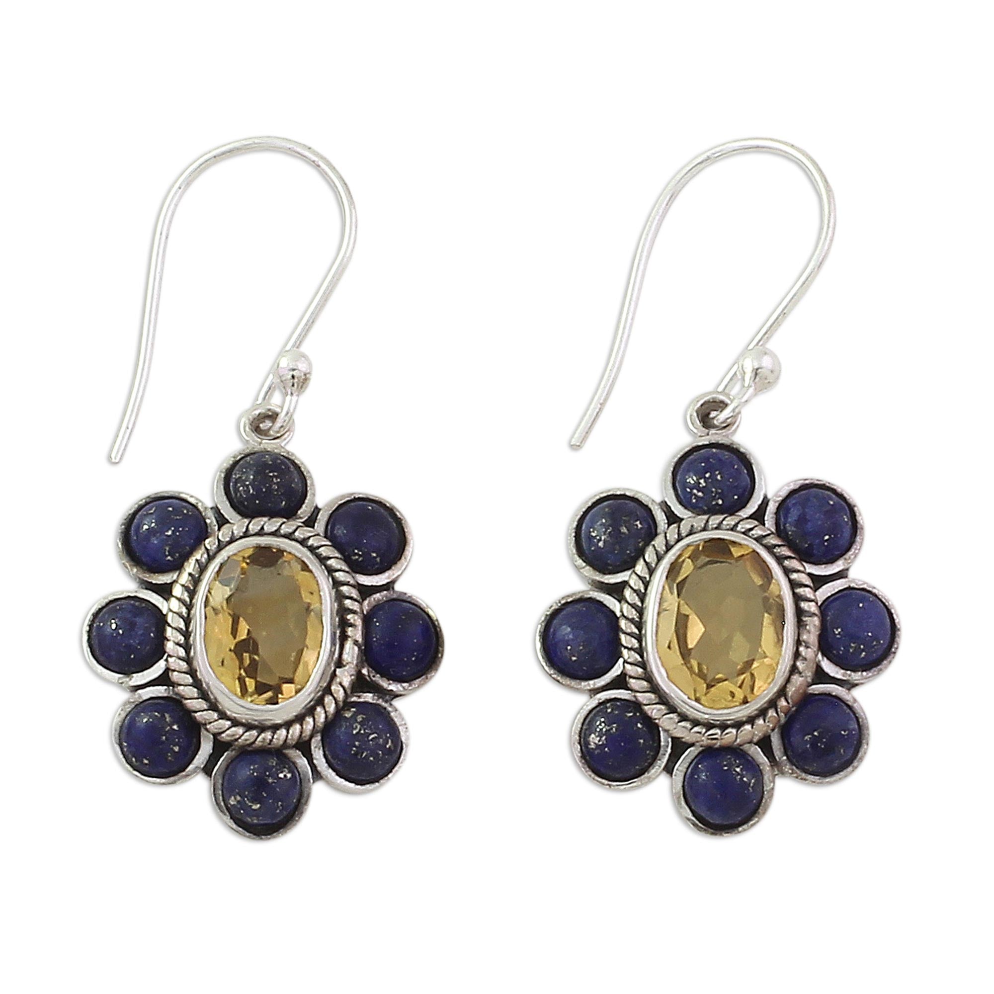 Premium Citrine & Lapis Lazuli Dangle Earrings – Handmade in India