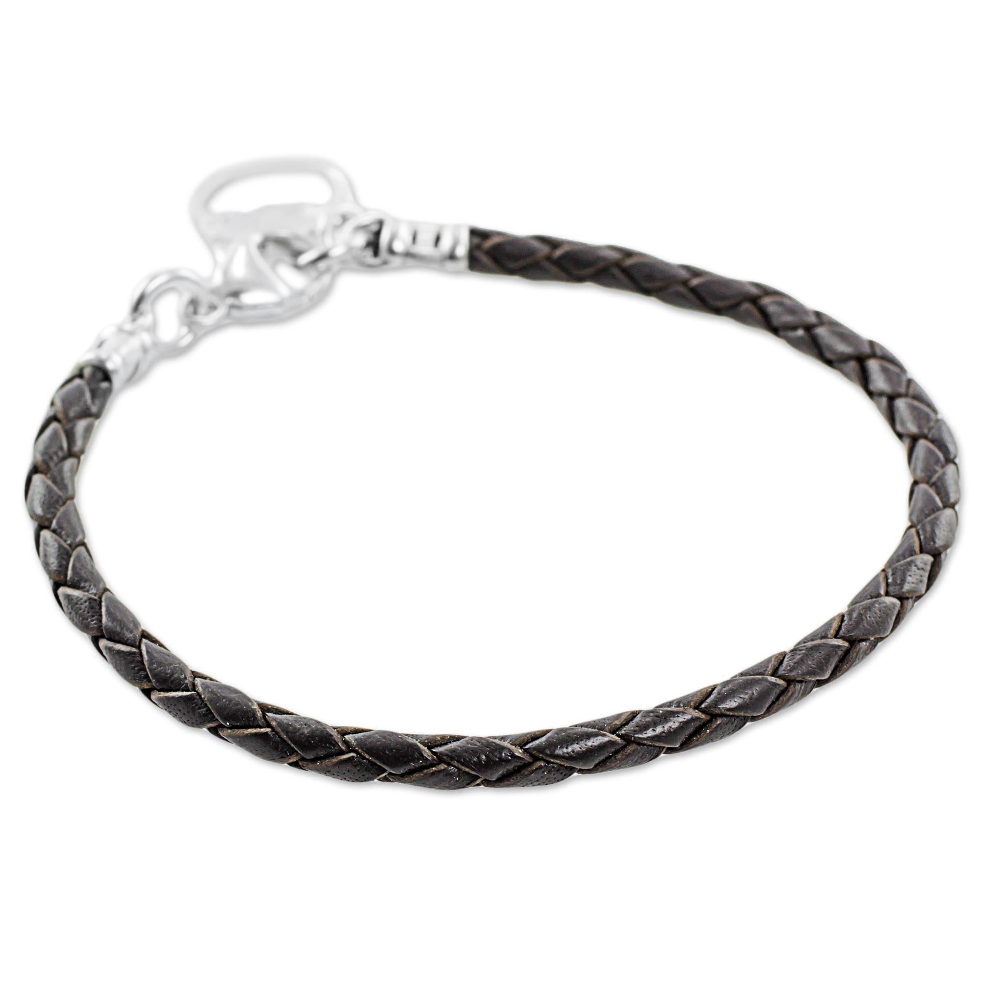 Premium Brown Leather Charm Bracelet with Fine Silver Accent - Handcrafted in Guatemala