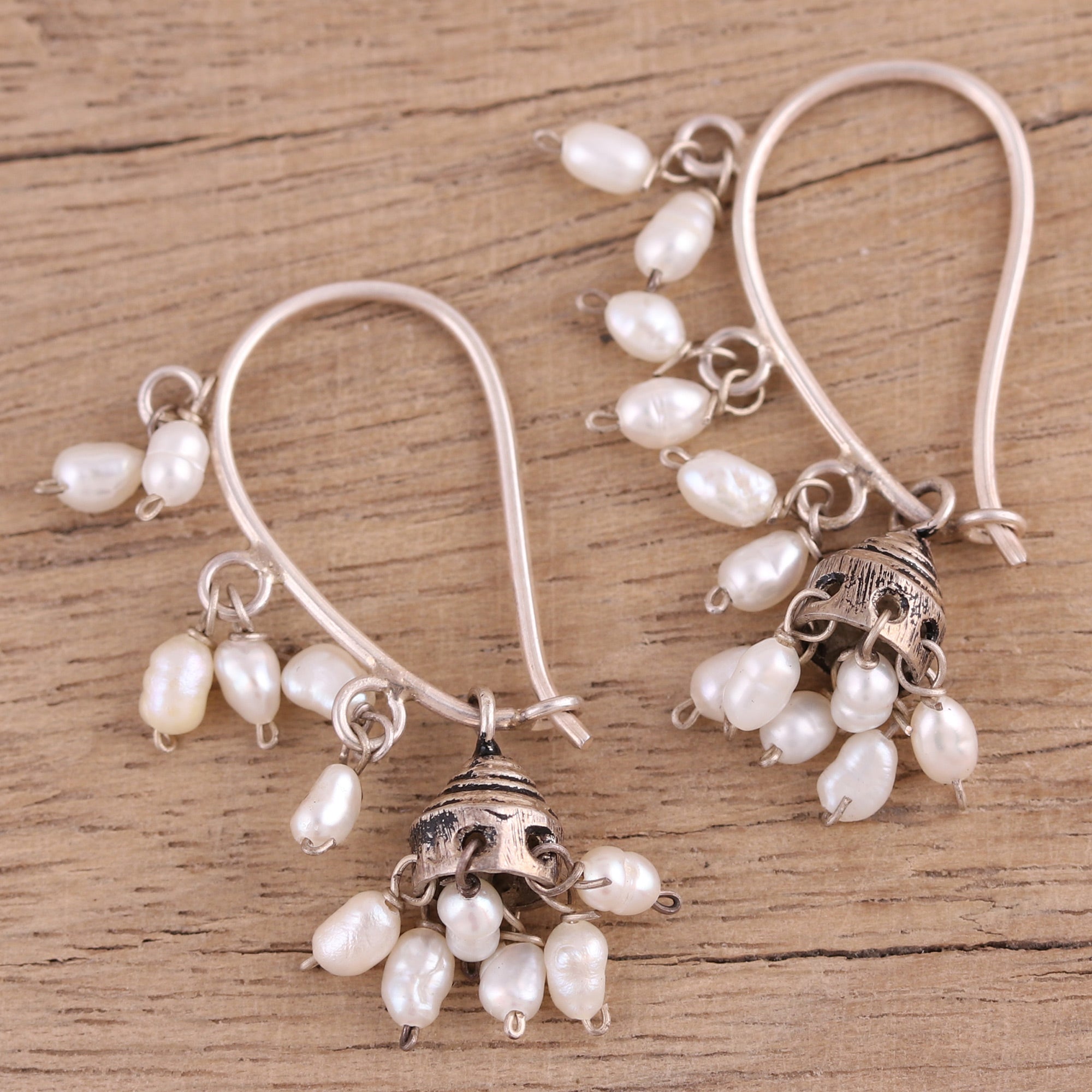 Premium Pearl Melody Silver Dangle Earrings - Handcrafted Elegance