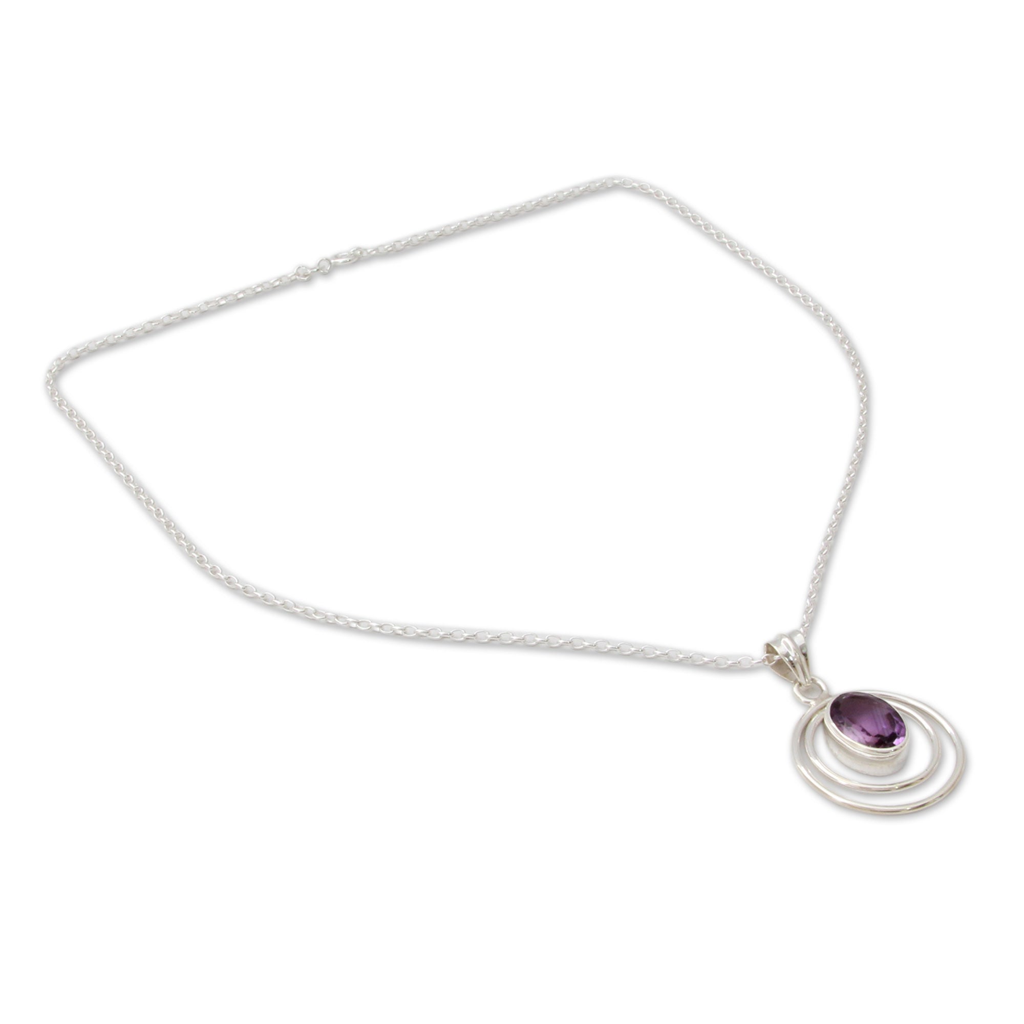 Premium Twin Halo Amethyst Pendant Necklace - Sterling Silver Elegance