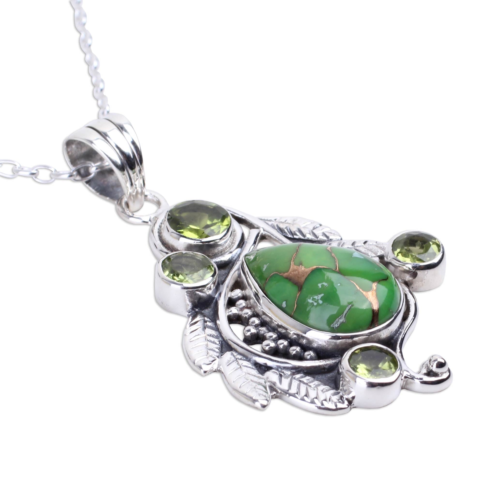 Premium Misty Green Forest Necklace: Handmade Turquoise & Peridot Jewelry