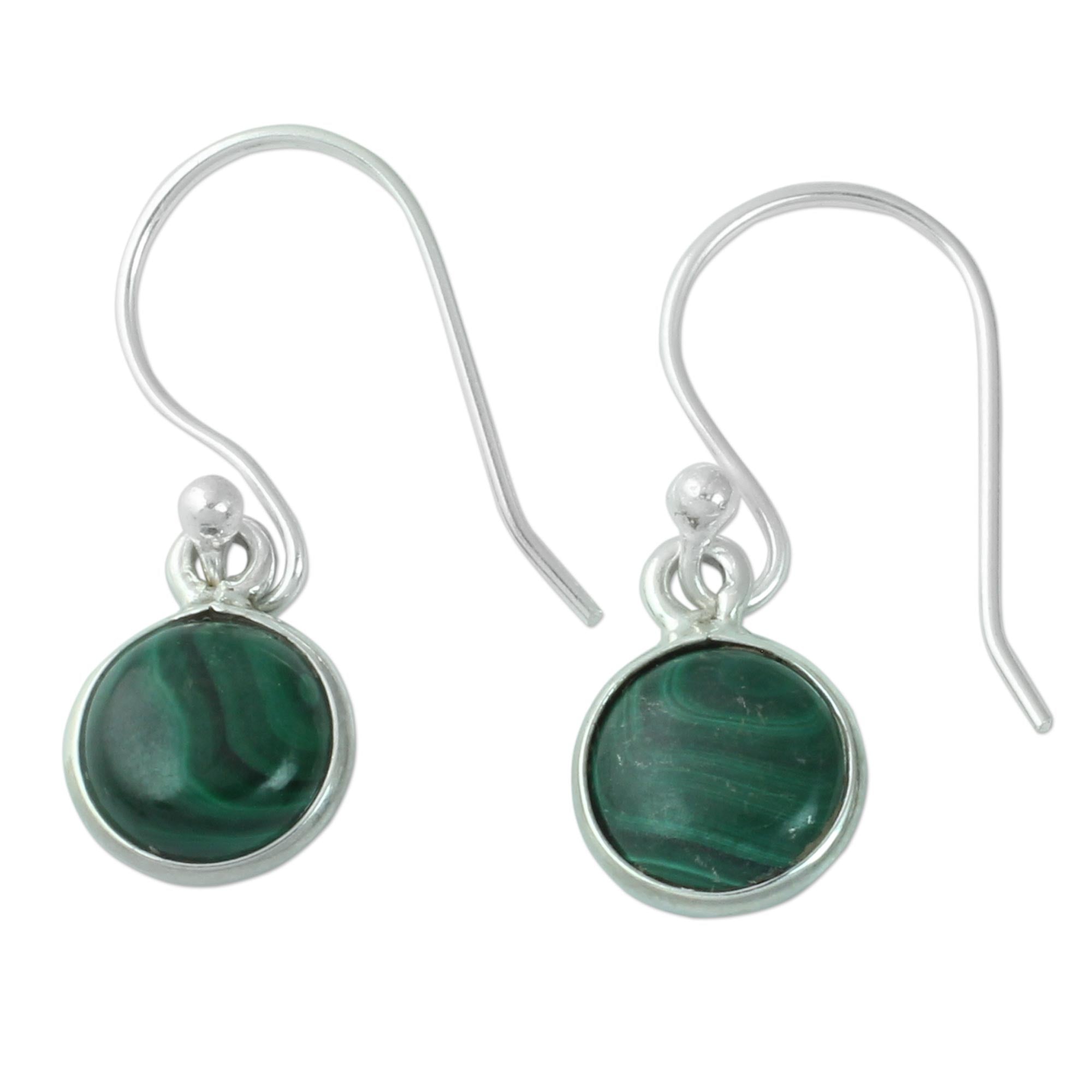 Premium Malachite & Sterling Silver Dangle Earrings - Handcrafted Elegance