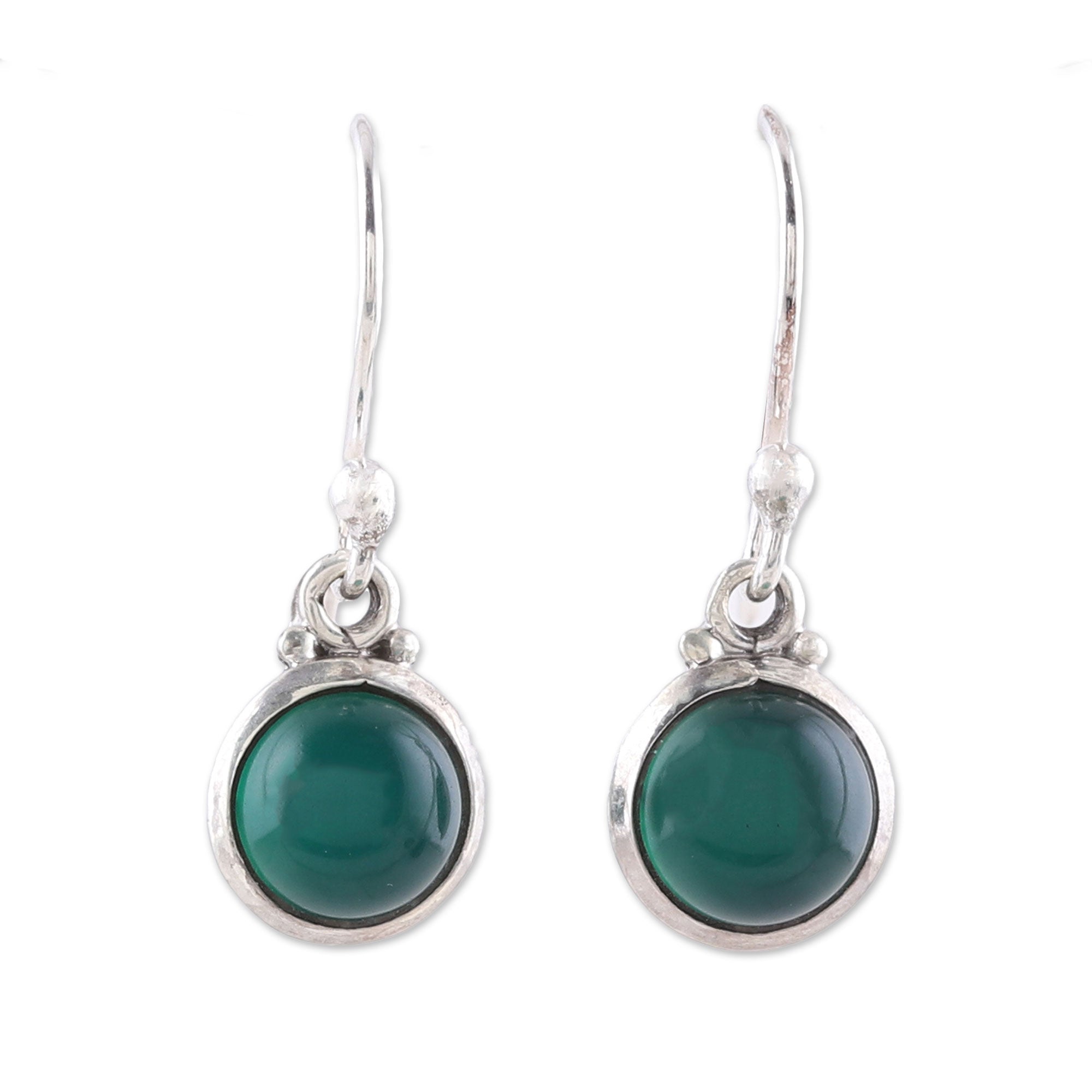 Premium Green Onyx Sterling Silver Dangle Earrings – Handcrafted in India