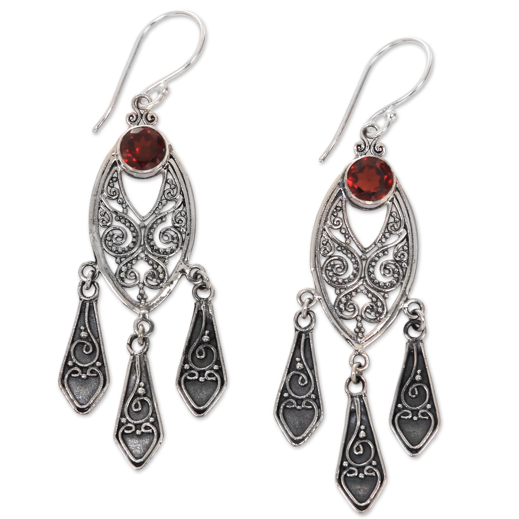 Premium Balinese Wind Chime Earrings - Handcrafted Garnet Sterling Silver Jewelry