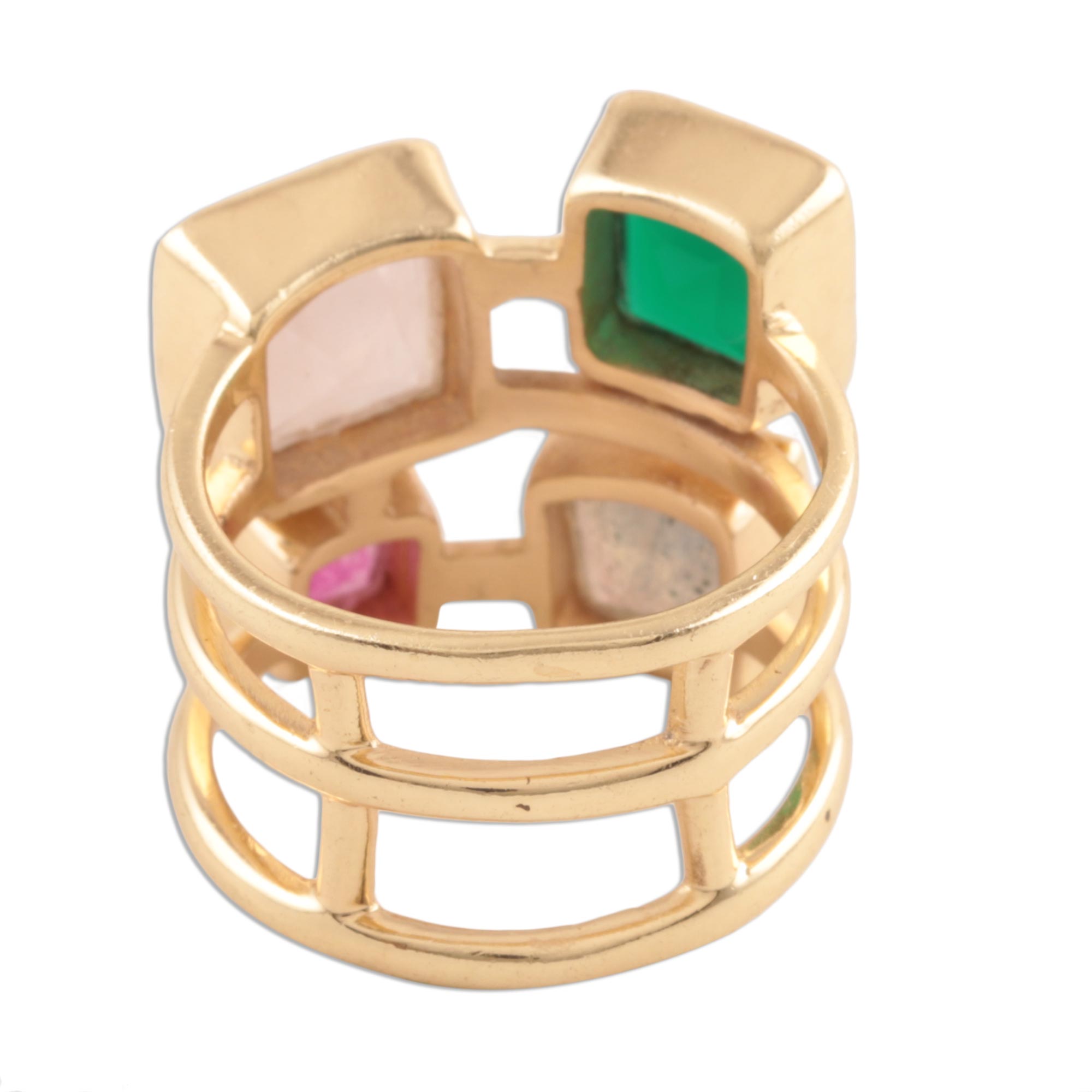 Premium Gold Plated Multi-Gemstone Cocktail Ring - Elegant Indian Design