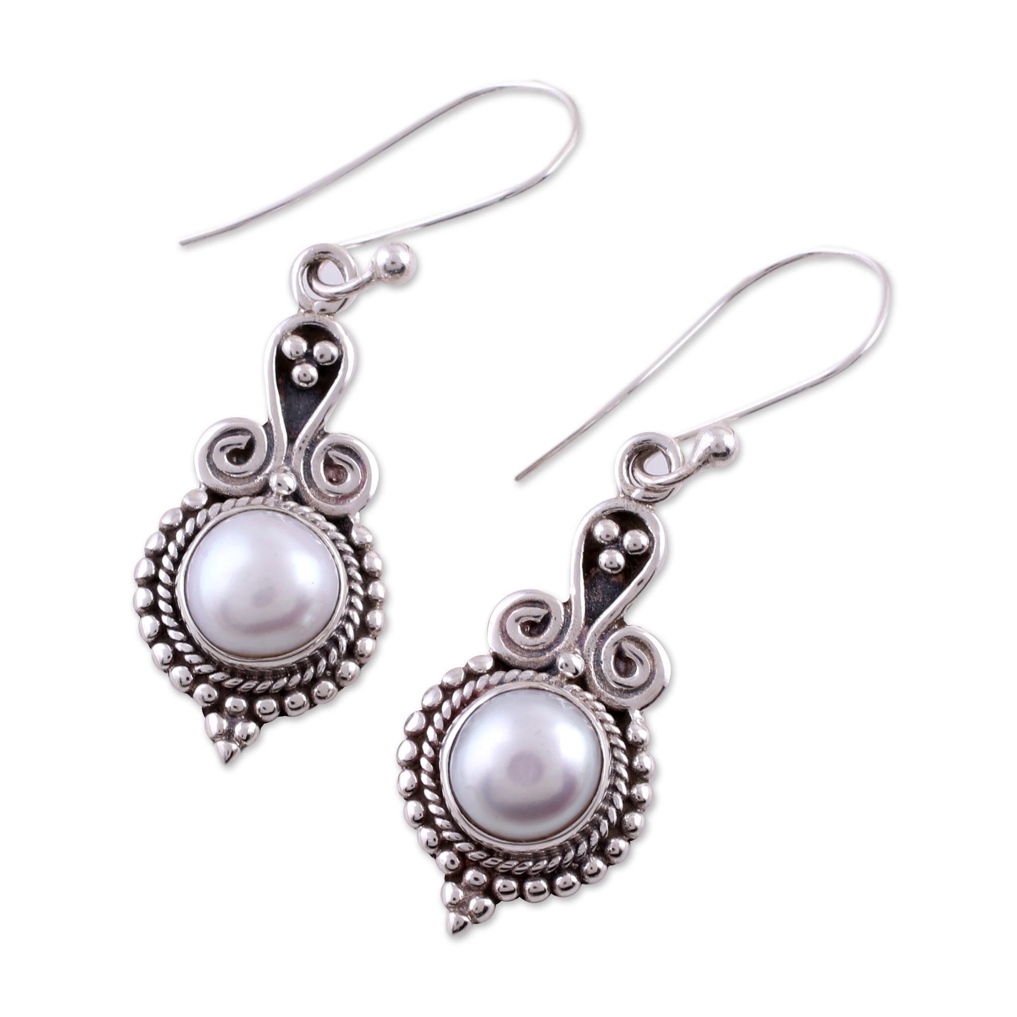 Premium Sterling Silver Pearl Dangle Earrings - Clouds of Desire