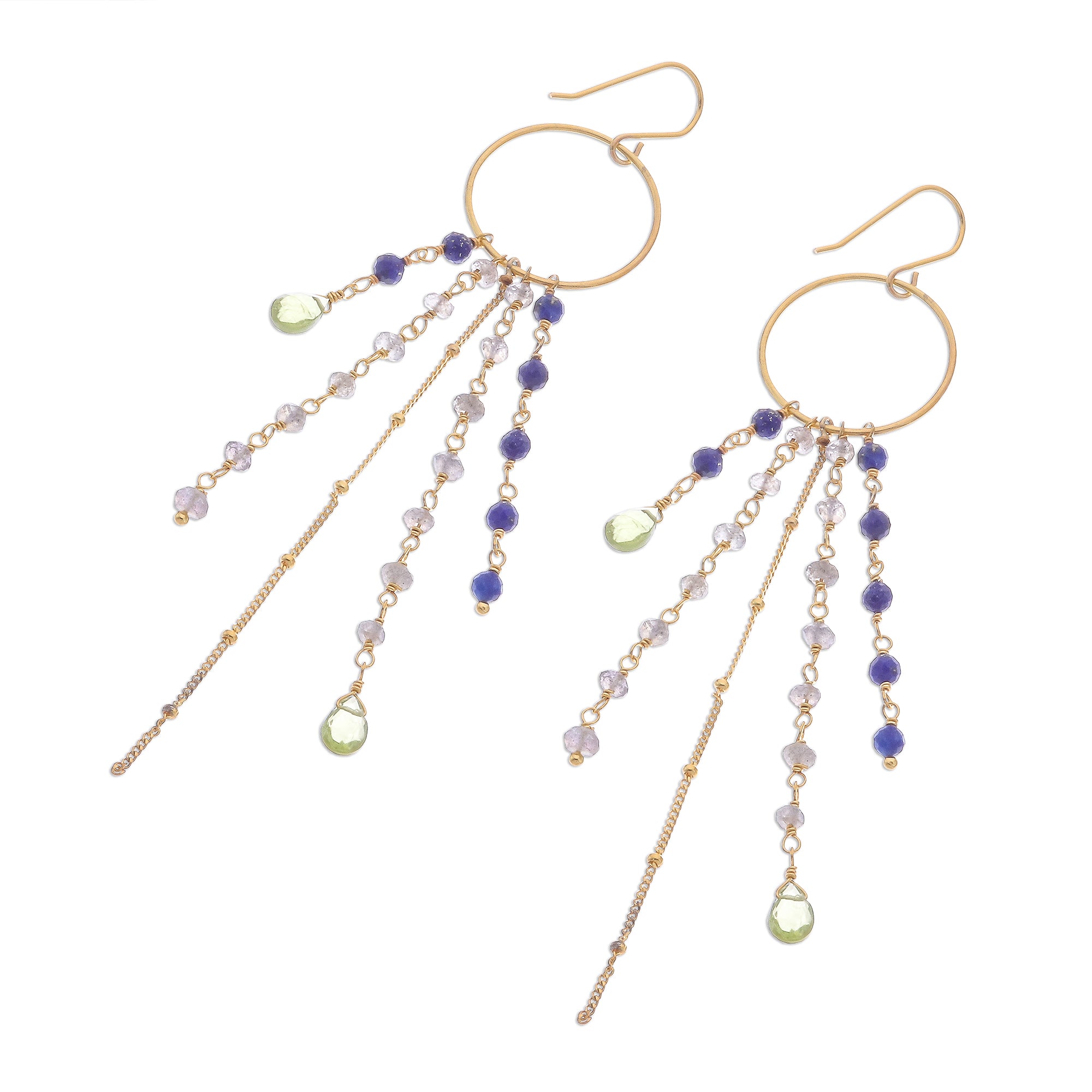 Premium 24K Gold Plated Multi-Gemstone Waterfall Earrings - Handcrafted in Thailand