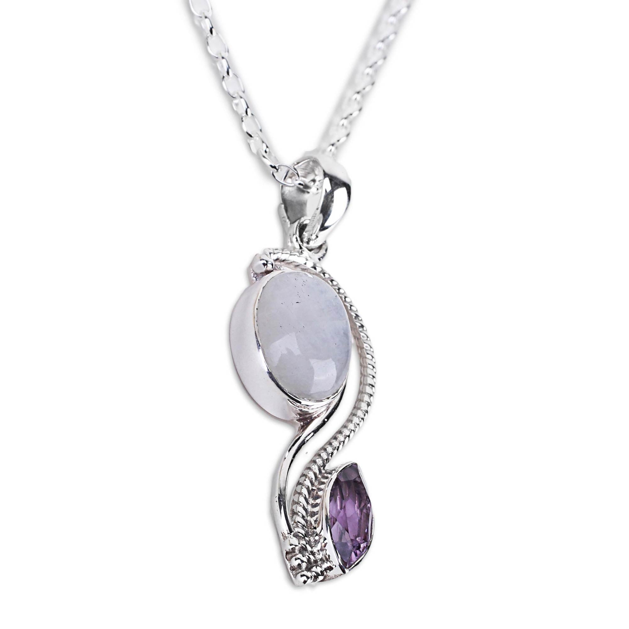 Premium Multi-Gem Sterling Silver Pendant Necklace - Handcrafted Elegance