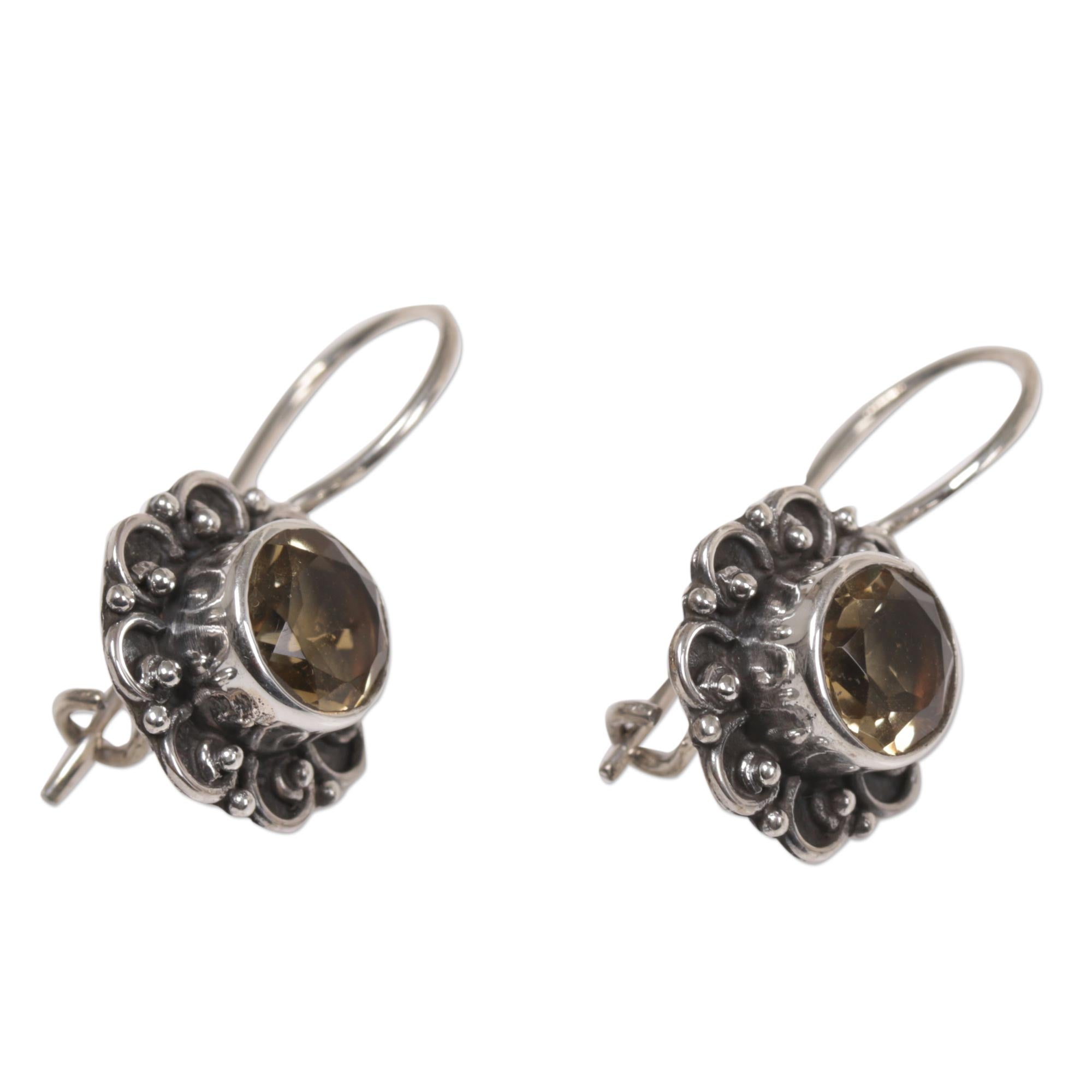 Premium Singaraja Sunflower Sterling Silver & Citrine Drop Earrings