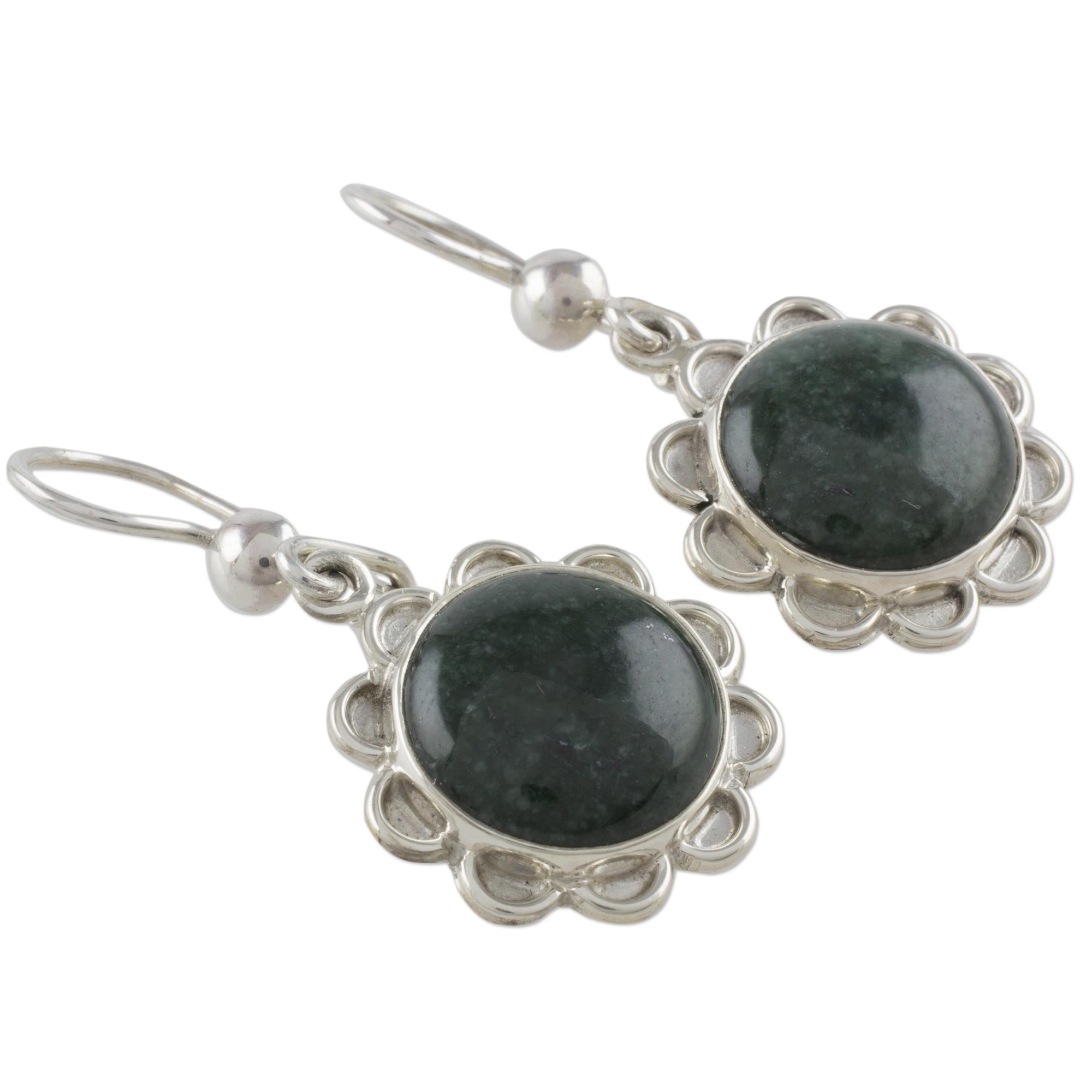 Premium Dark Green Jade Dangle Earrings - Handcrafted Sterling Silver Jewelry from Guatemala