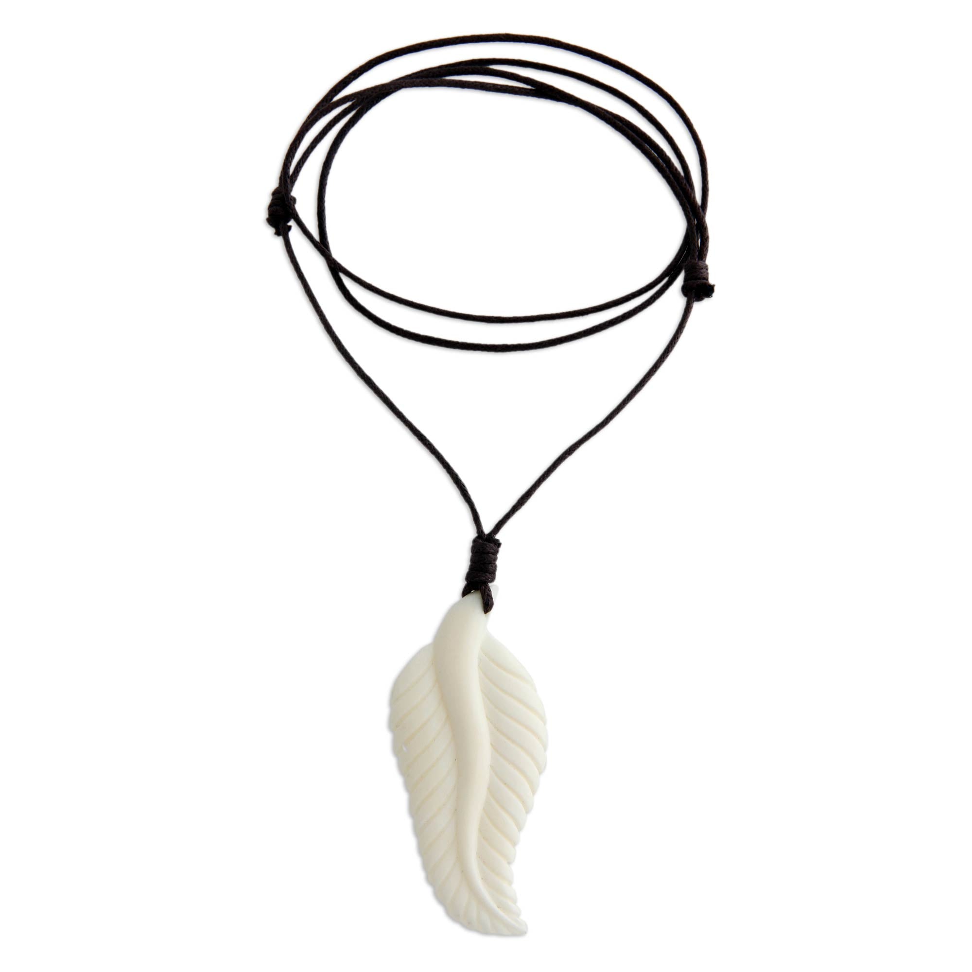 Premium Javanese Fern Hand-Carved Cow Bone Pendant Necklace