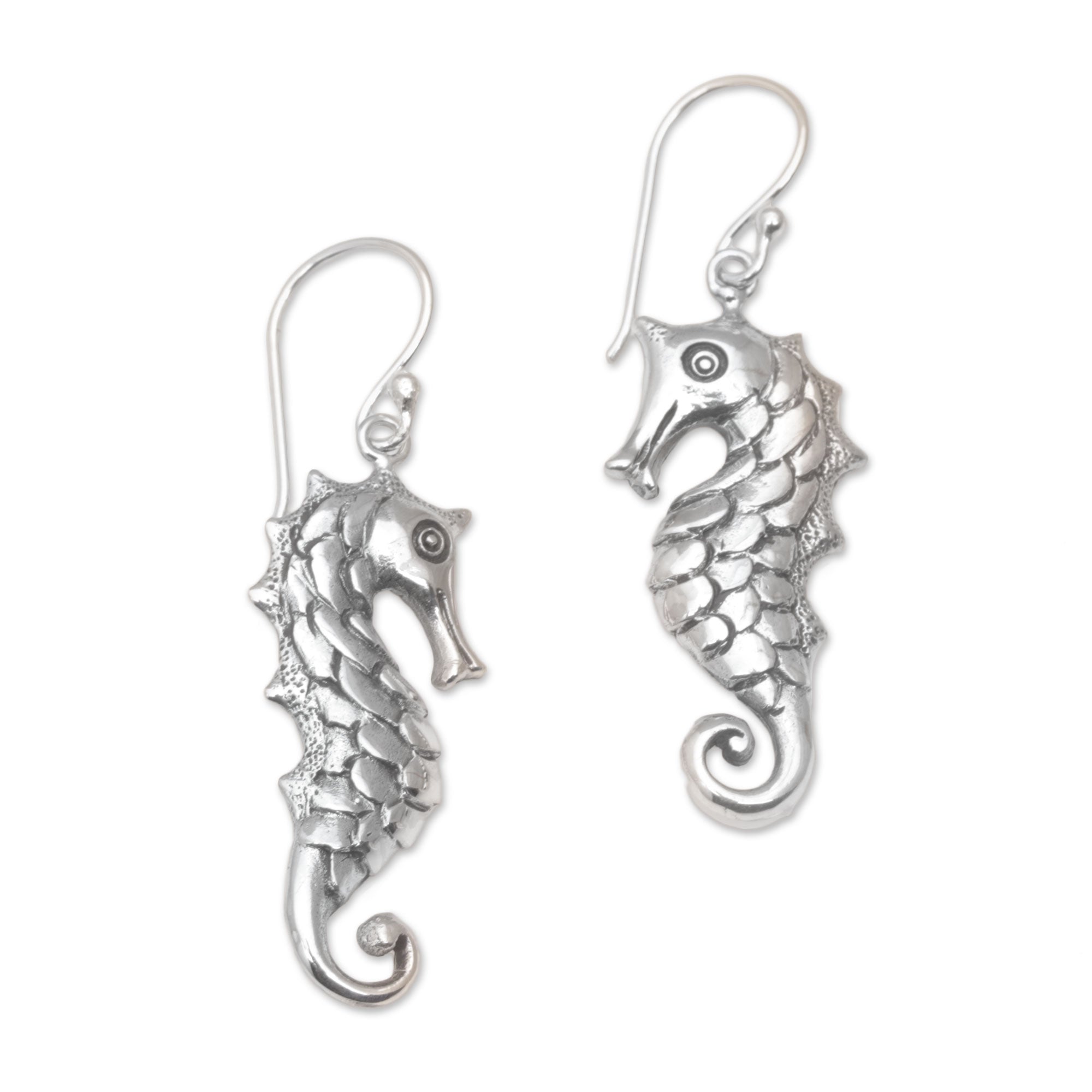 Premium Seahorse Sterling Silver Dangle Earrings - Handcrafted Elegance