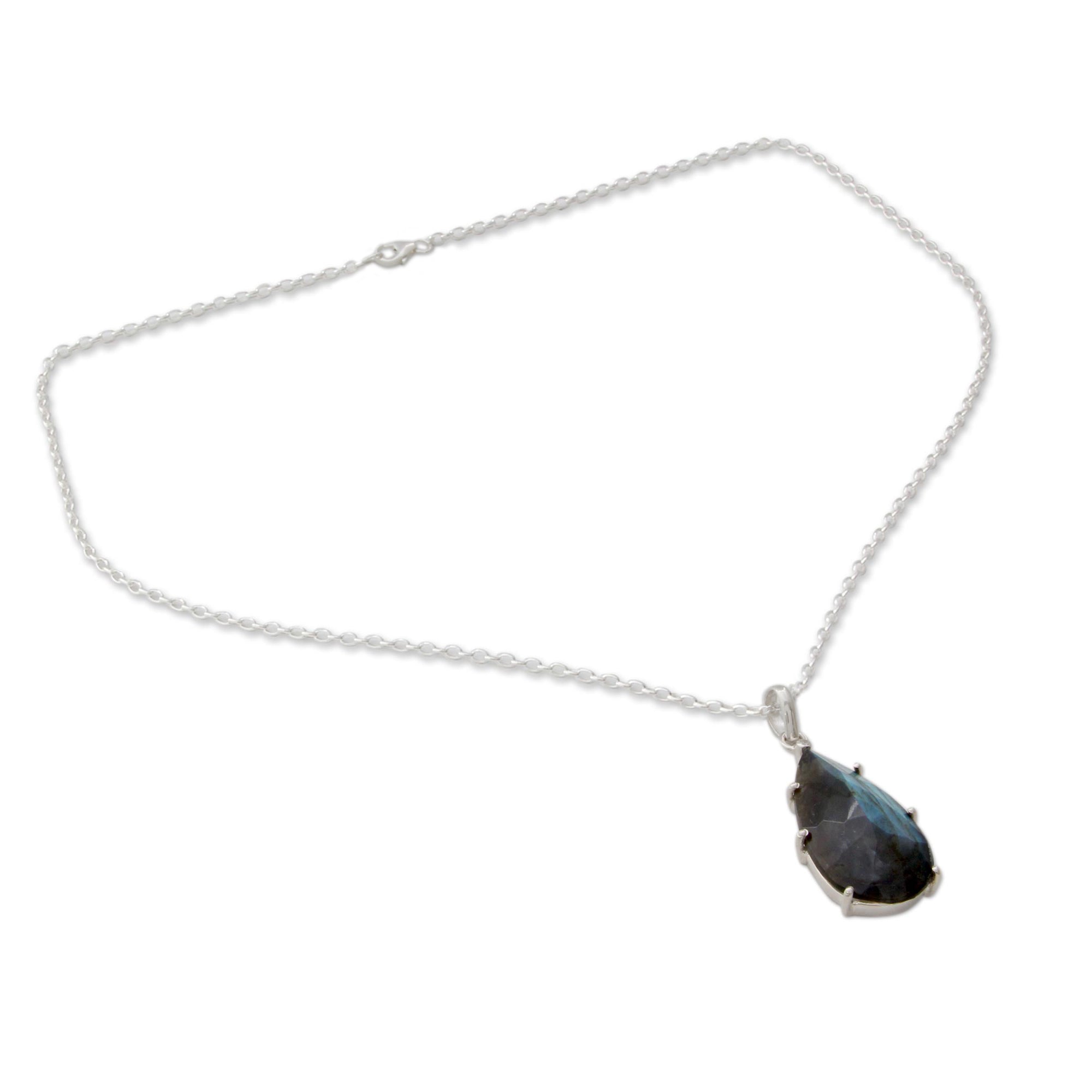 Premium Dusky Droplet Labradorite Pendant Necklace - Fair Trade & Sterling Silver