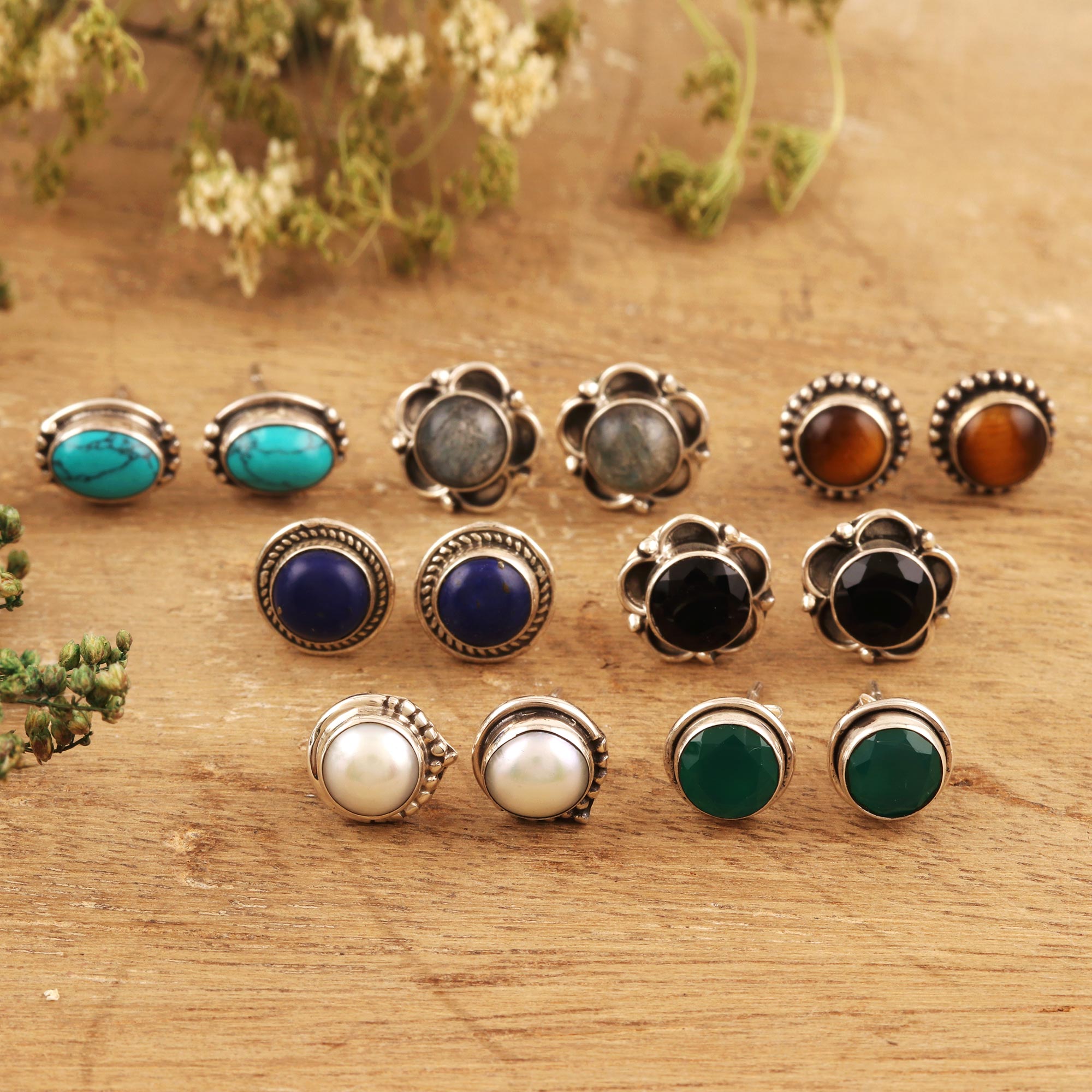 Ultimate Everyday Gemstone Stud Earrings Set - 7 Pairs for Every Day of the Week