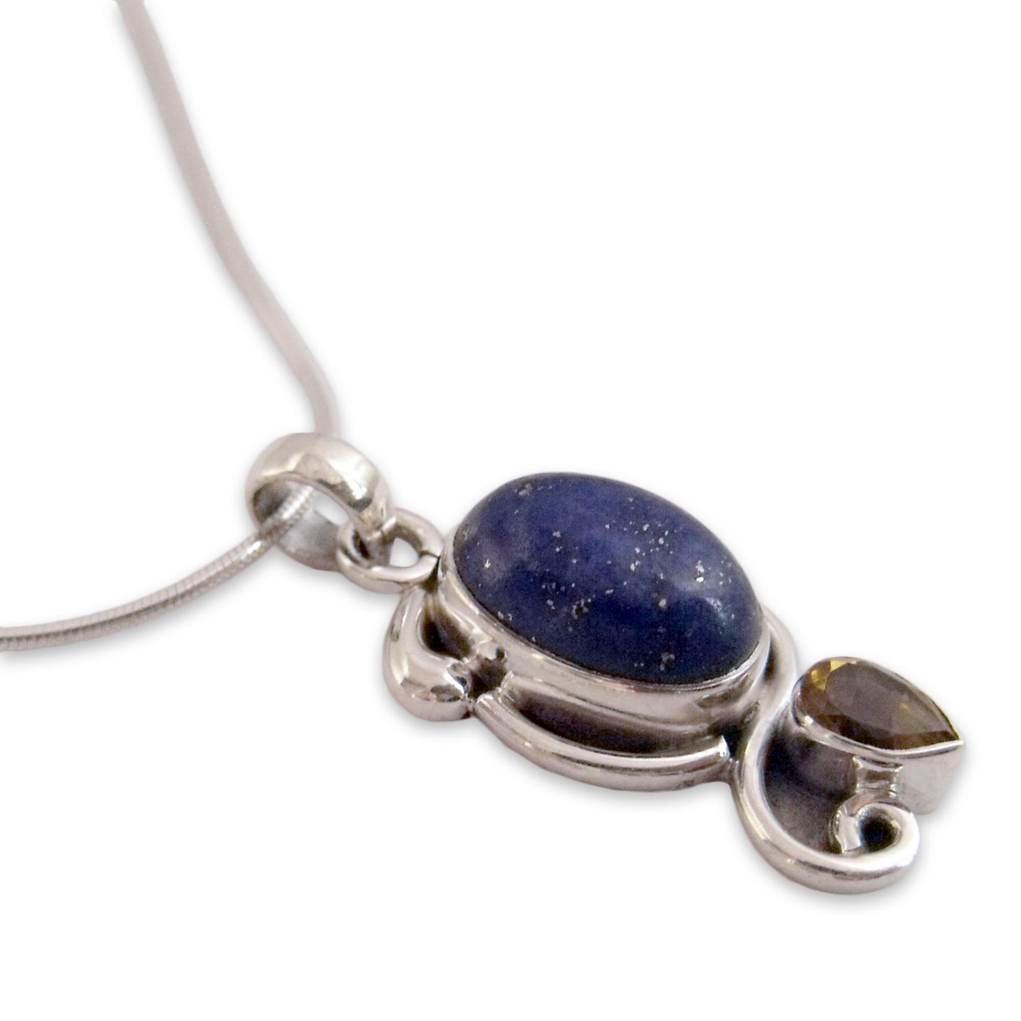 Premium Royal Charm Necklace: Lapis Lazuli & Citrine in Sterling Silver