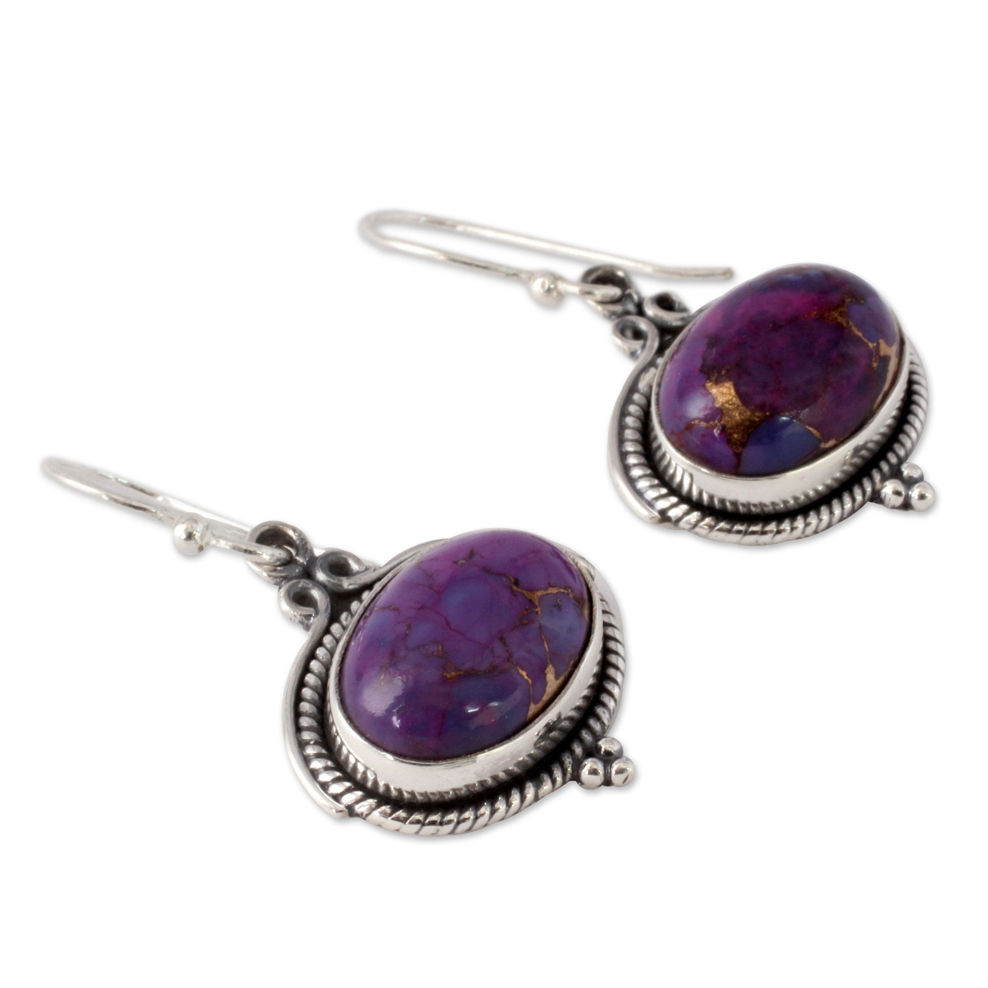 Premium Royal Purple Composite Turquoise Sterling Silver Hook Earrings