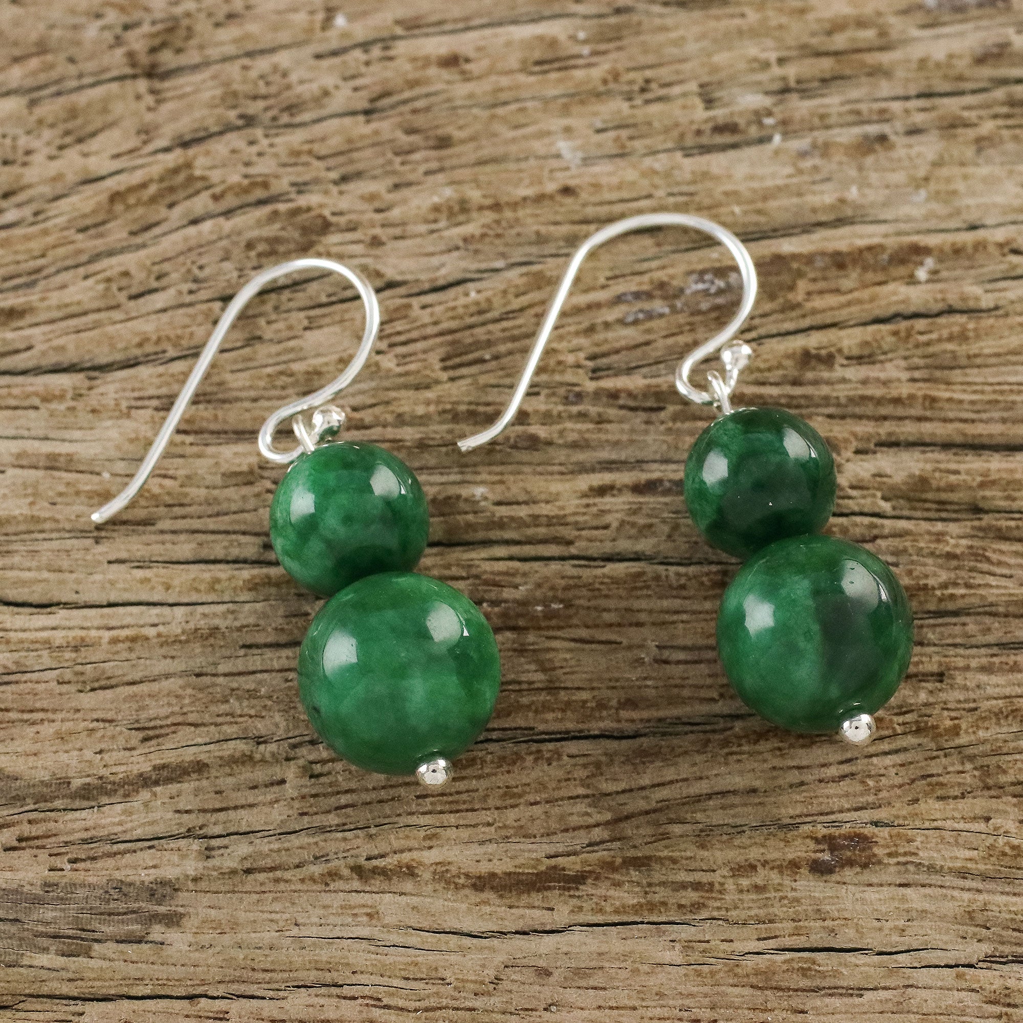 Premium Jungle Spheres Green Quartz Dangle Earrings - Handcrafted in Thailand