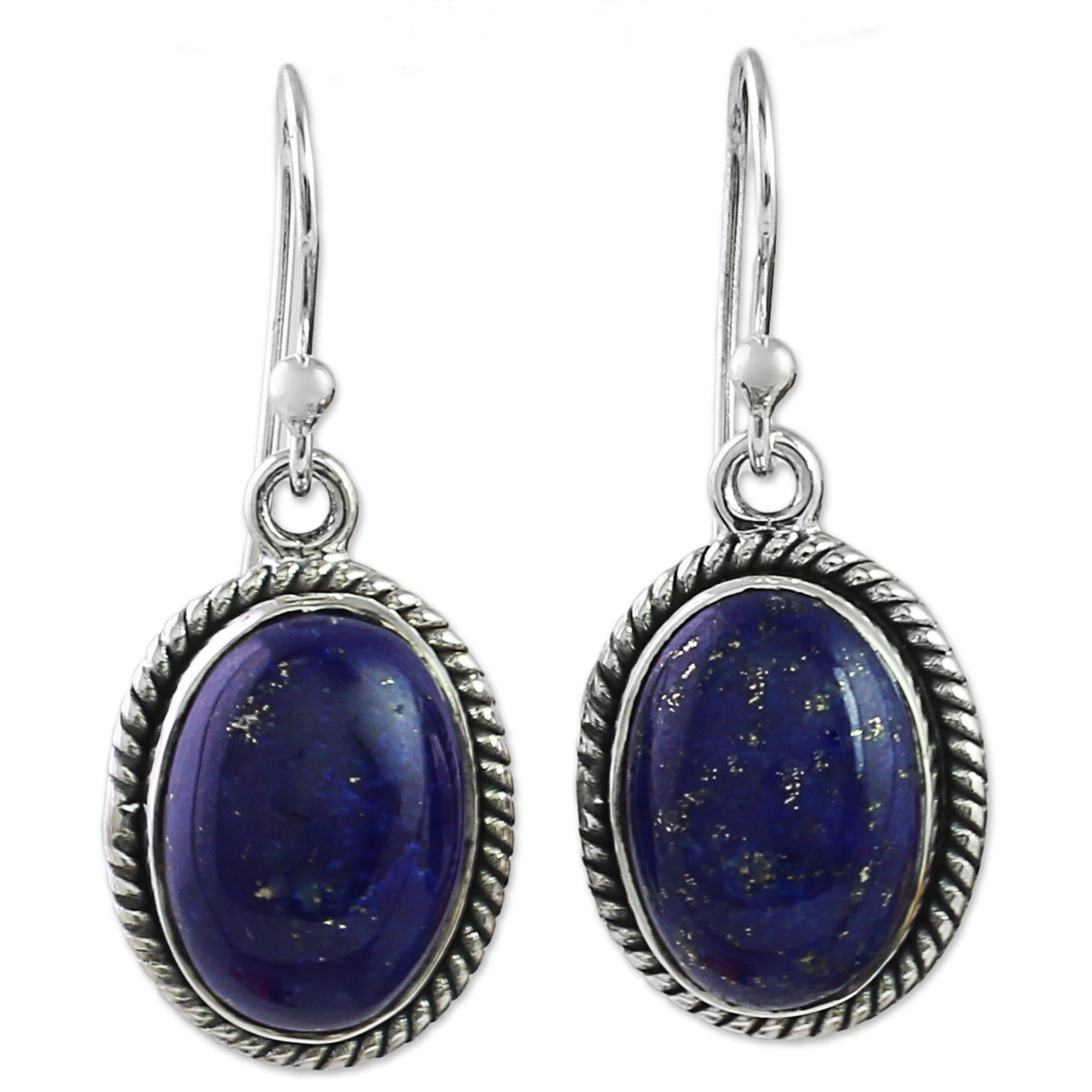 Premium Lapis Lazuli Sterling Silver Dangle Earrings – Deep Blue Grandeur