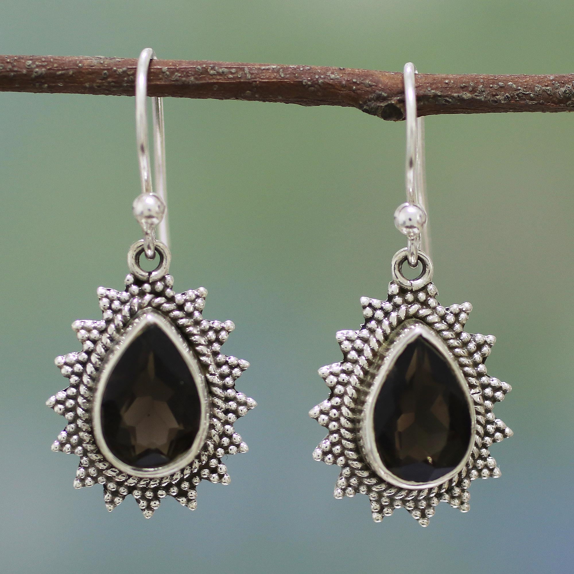 Premium Smoky Quartz Drop Earrings – Handcrafted Sterling Silver Jewelry from India