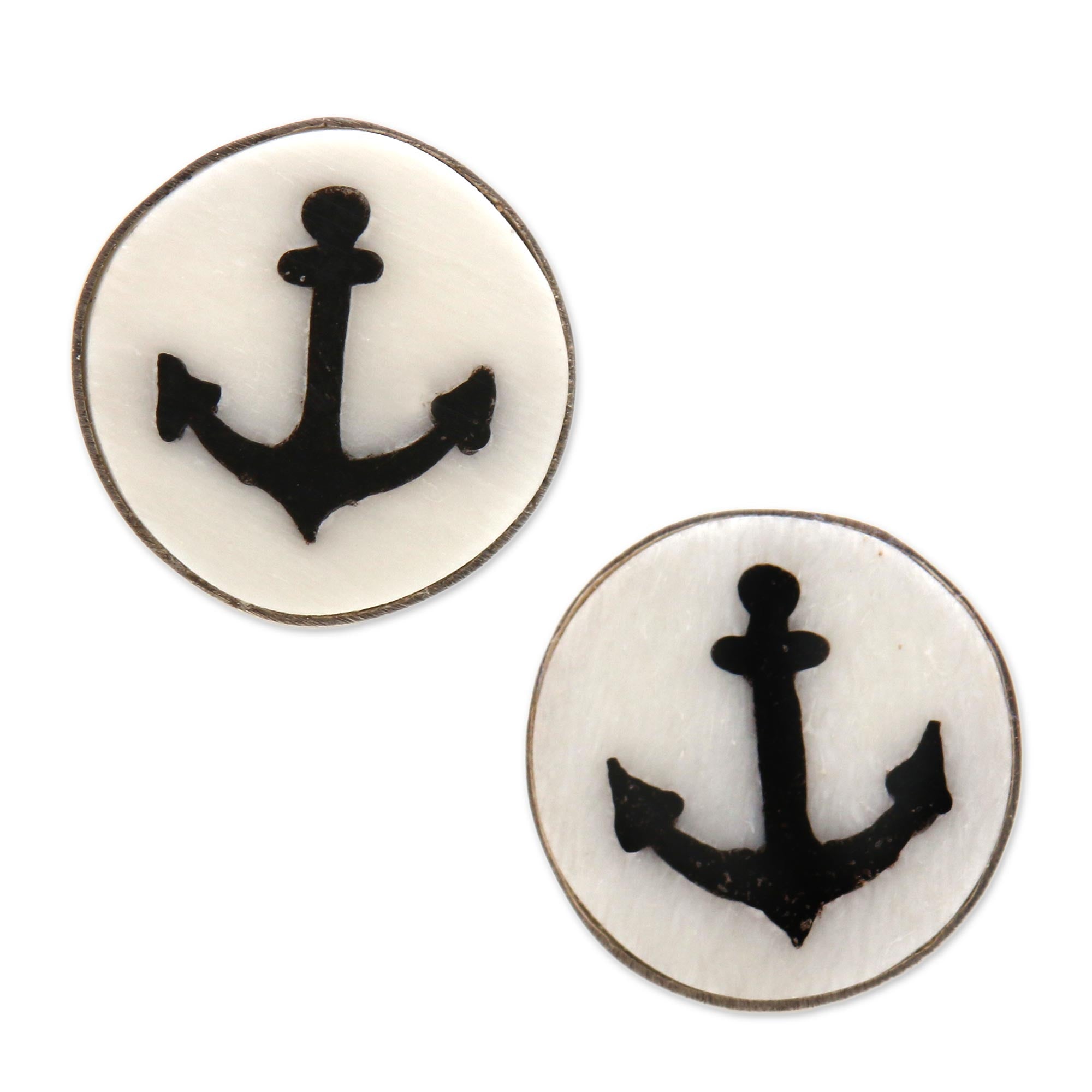 Premium Black Anchor Stud Earrings - Handcrafted Bali Silver Jewelry