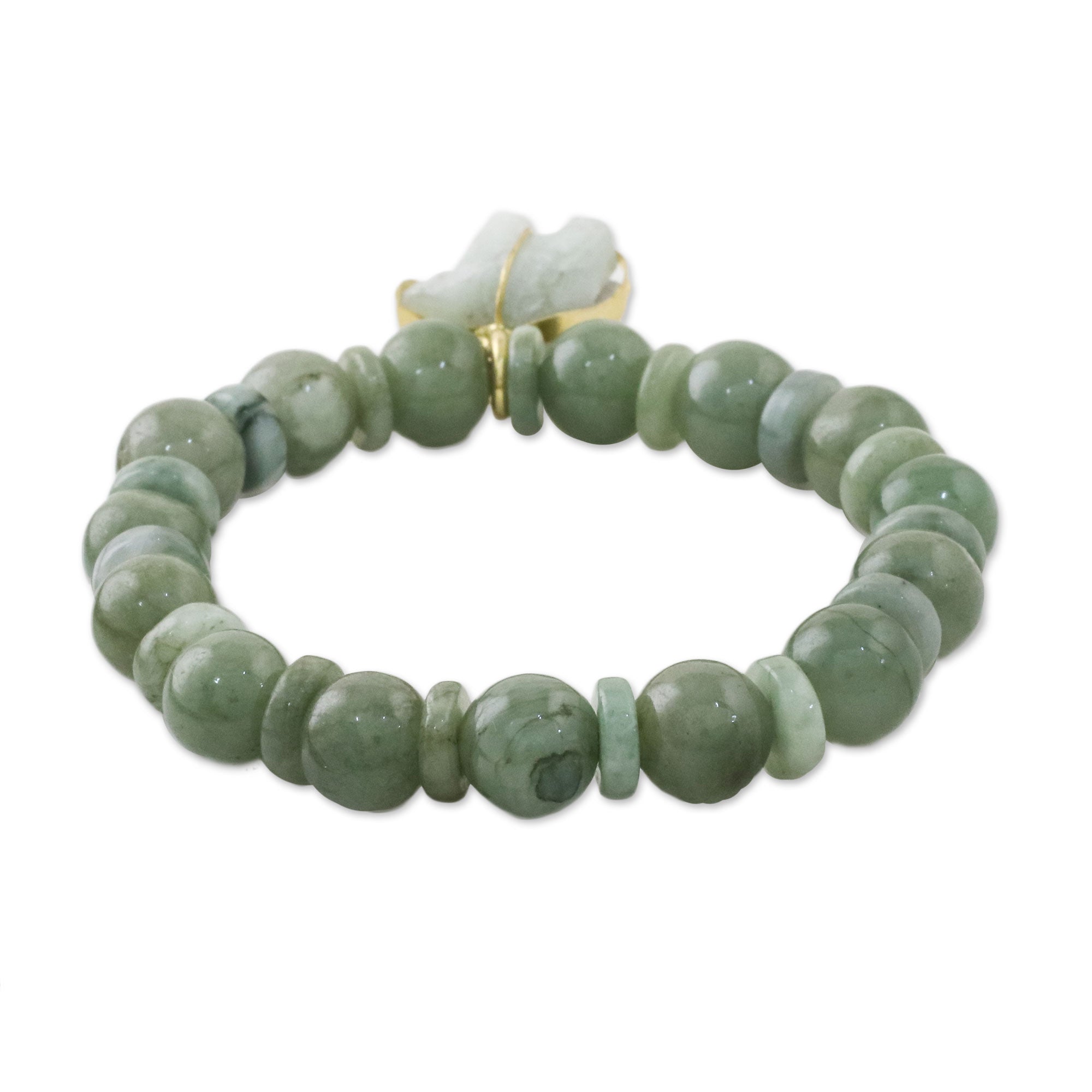 Premium Jade Elephant Gold Plated Beaded Bracelet - Handmade in Thailand