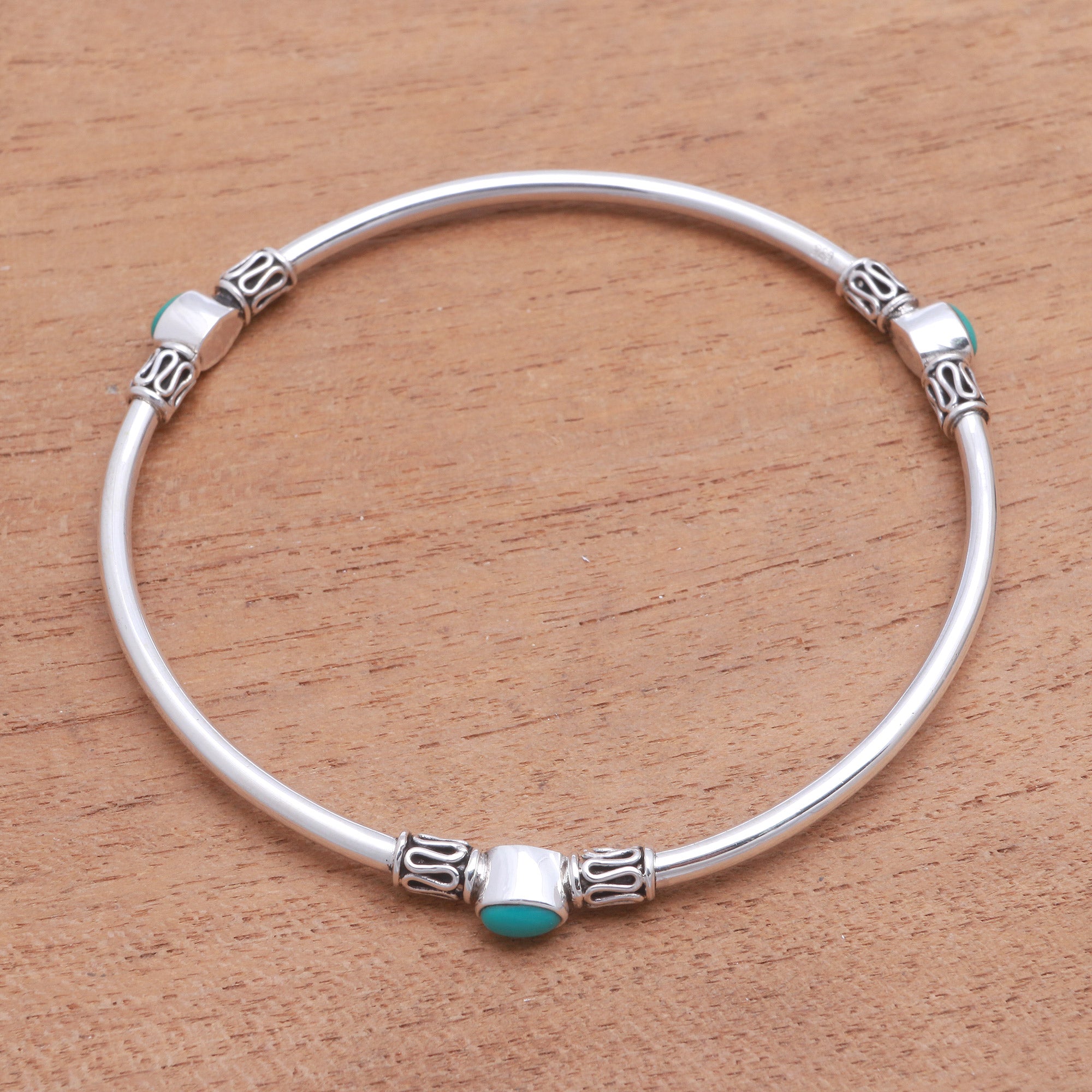 Premium Natural Turquoise Bangle Bracelet – Harmony of Three from Bali