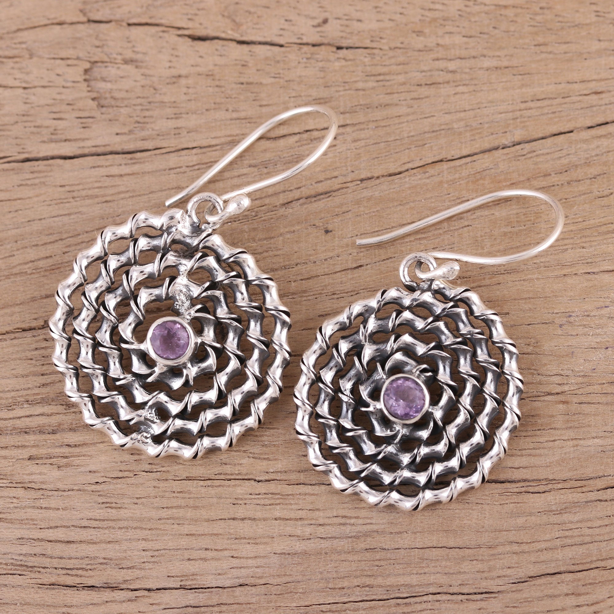 Premium Lavender Spiral Amethyst Sterling Silver Dangle Earrings - Handcrafted in India