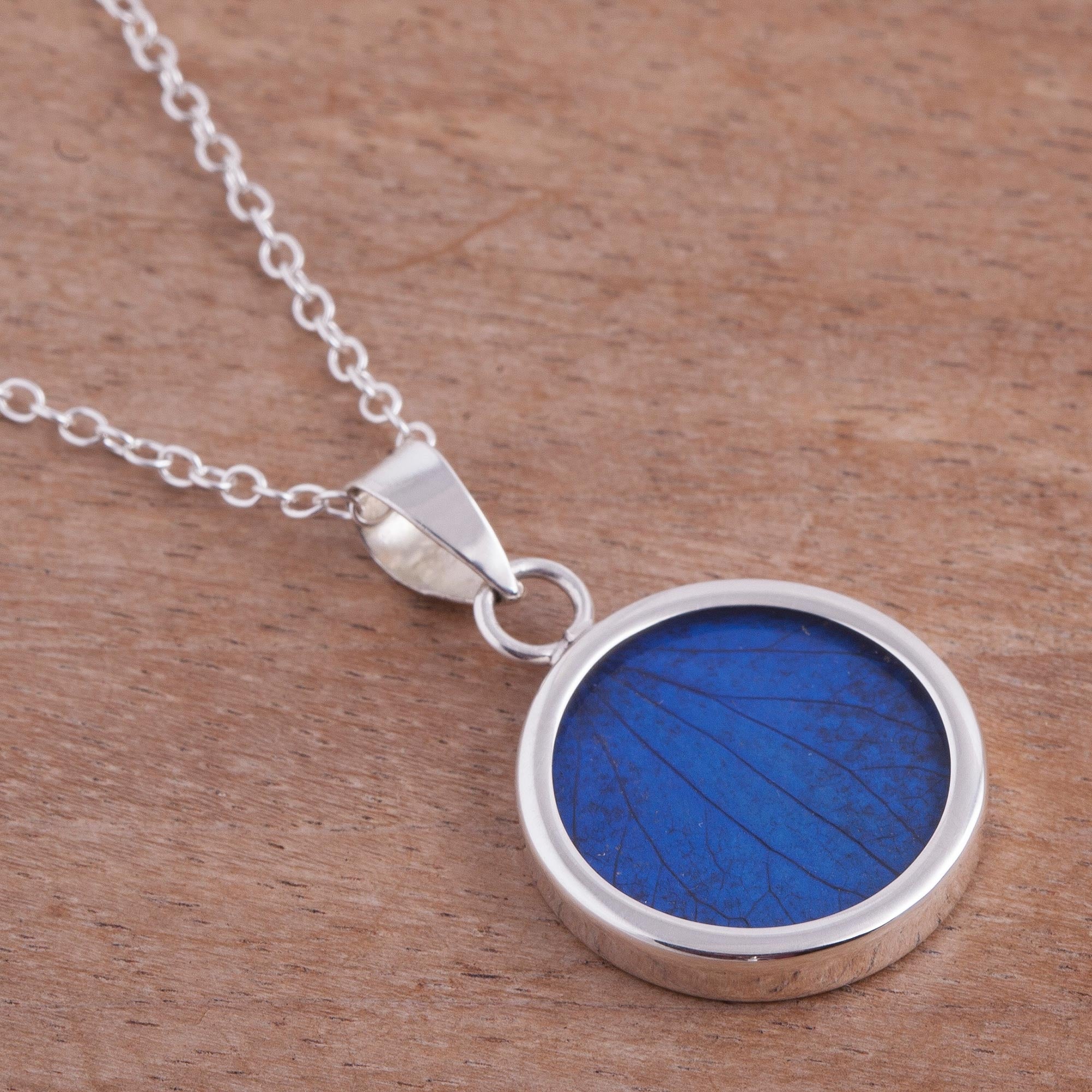 Premium Blue Eden Necklace - Handcrafted Sterling Silver with Natural Hydrangea Leaf from Peru