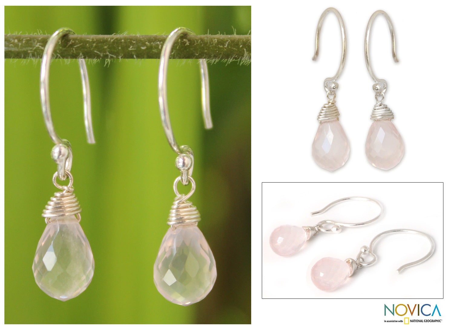 Premium Rose Quartz & Silver Earrings – Enchanted Dewdrops Collection