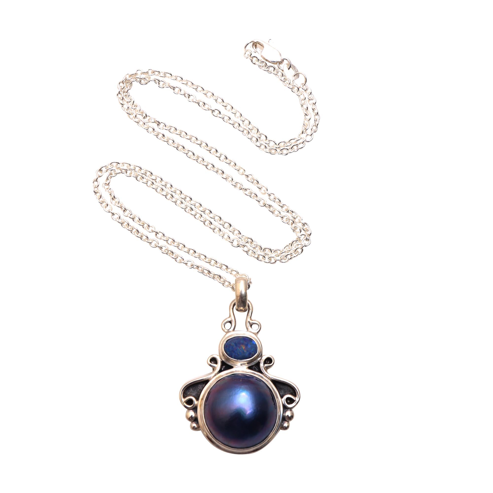 Premium Ocean Glow Pearl & Opal Pendant Necklace – Handcrafted in Bali