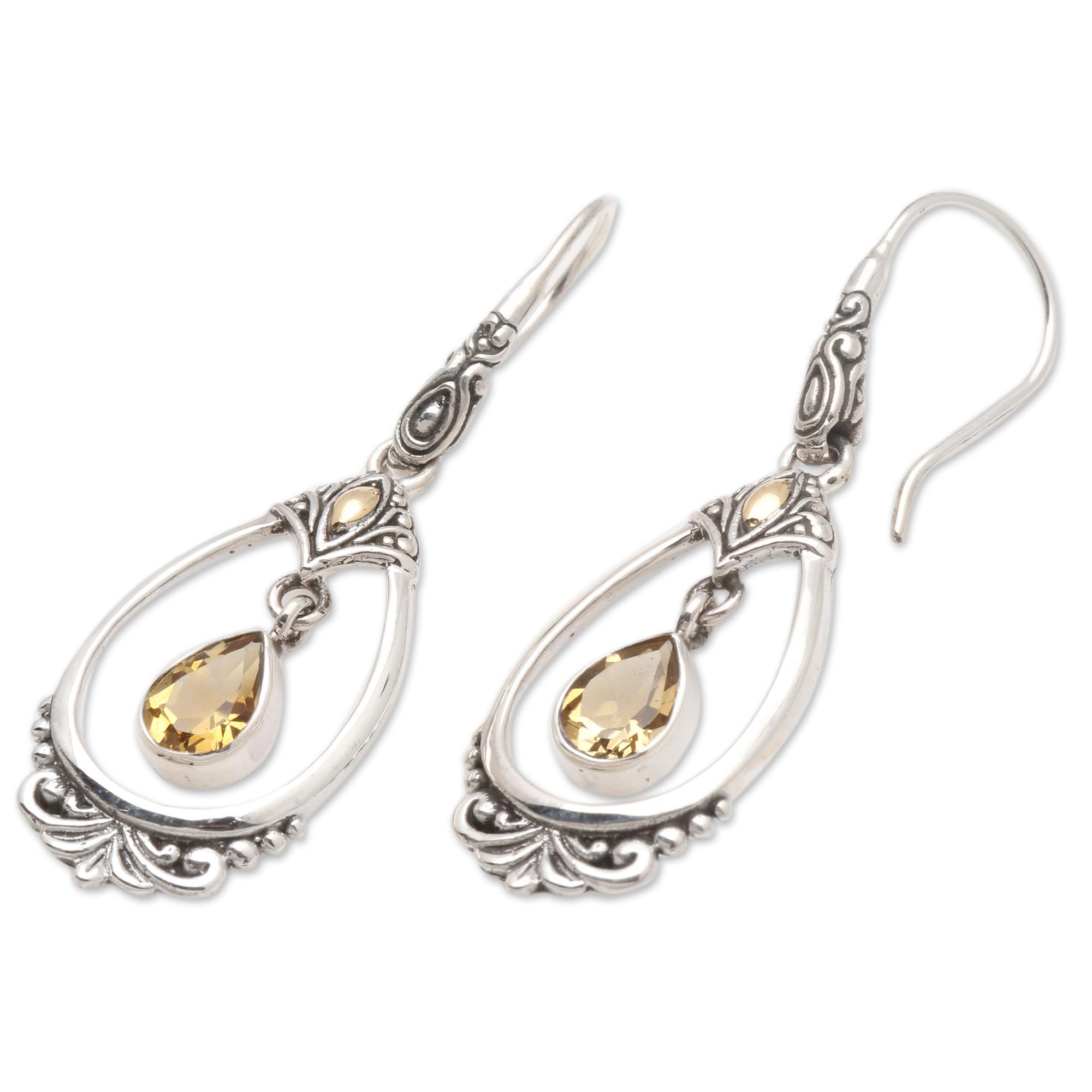 Premium Victoriana Citrine Dangle Earrings with 18k Gold Accents