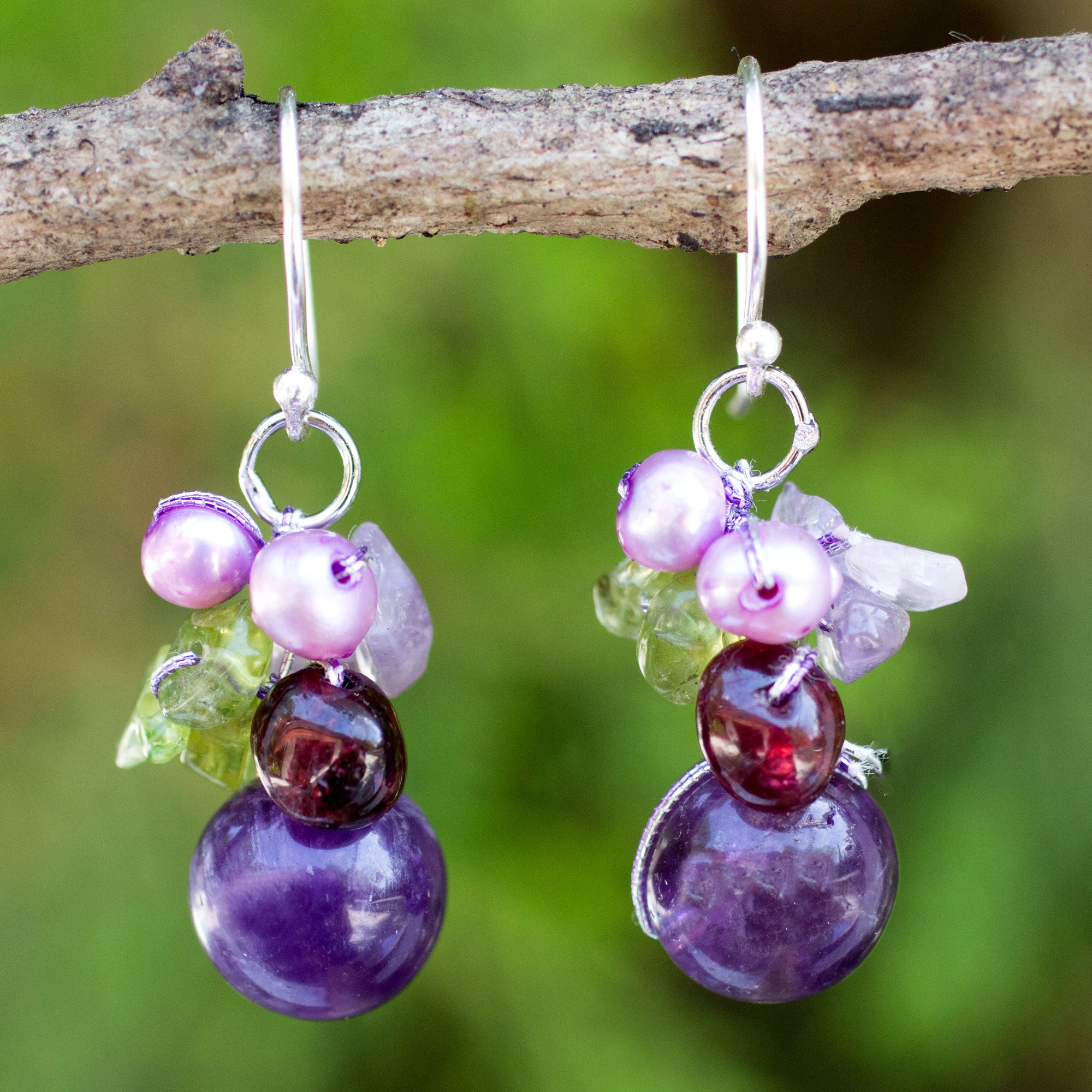 Premium Bright Bouquet Gemstone & Pearl Earrings - Handcrafted Elegance