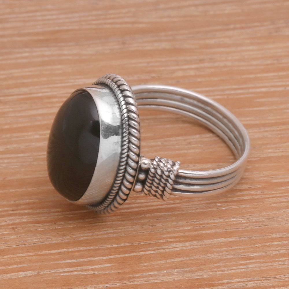 Premium Handmade Onyx & Sterling Silver Cocktail Ring – Balinese Artisan Craft