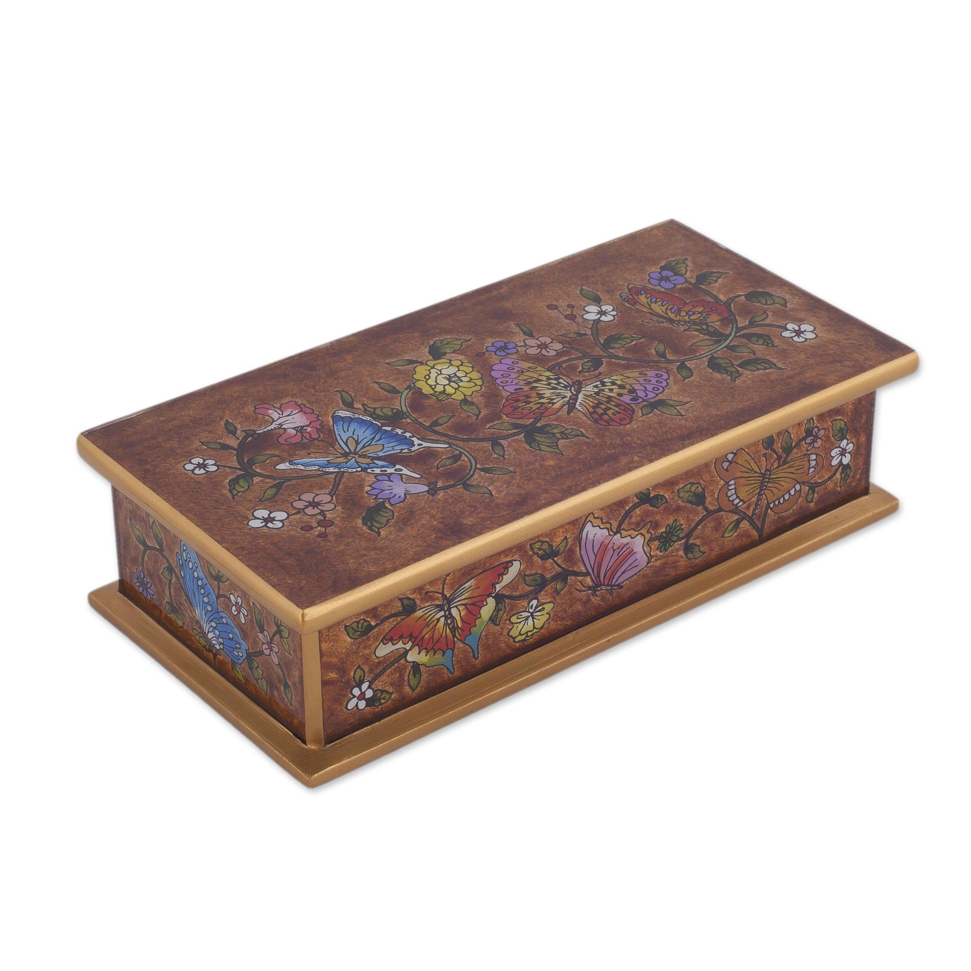 Premium Butterfly Jubilee Reverse-Painted Glass Box - Handcrafted in Peru